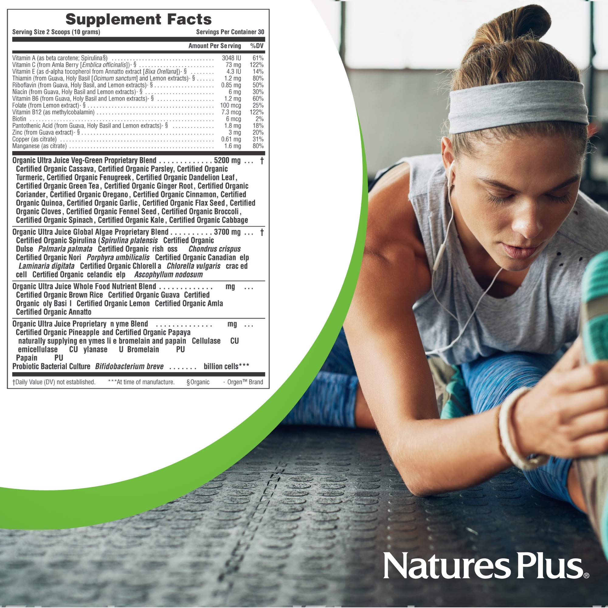 NaturesPlus Ultra Juice Green Drink, cuillere incluse, dosage precis.