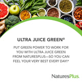 Tablettes bi-couche NaturesPlus Ultra Juice Green en gros plan, libération potentiellement efficace.