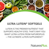 Étiquette NaturesPlus Ultra Lutein 20 mg, indiquant le dosage et les composants.