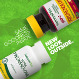 Bouteille NaturesPlus Ultra Pregnenolone indiquant le dosage et l’usage quotidien possible.