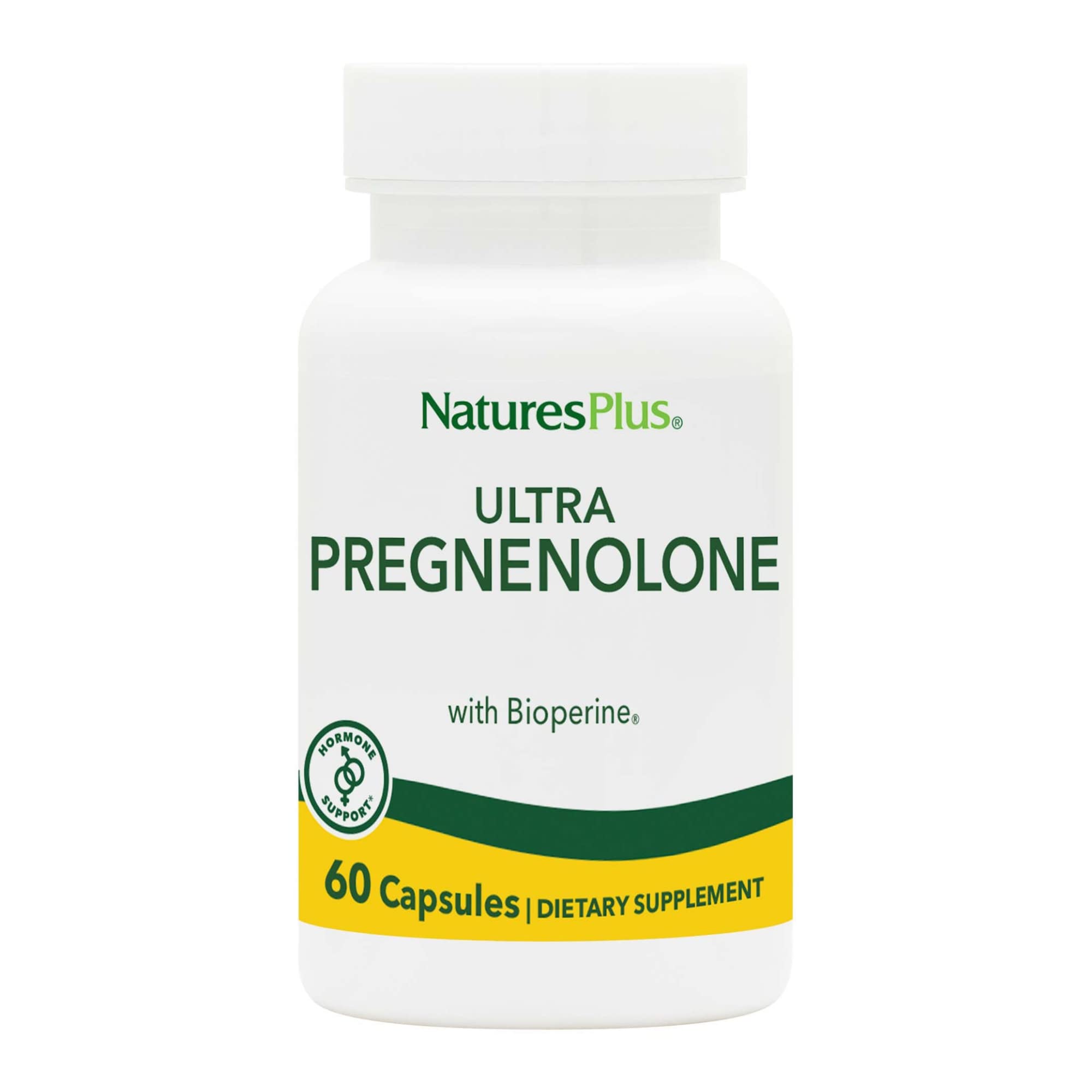 Capsules NaturesPlus Ultra Pregnenolone offrant un soutien potentiel au bien-être général.
