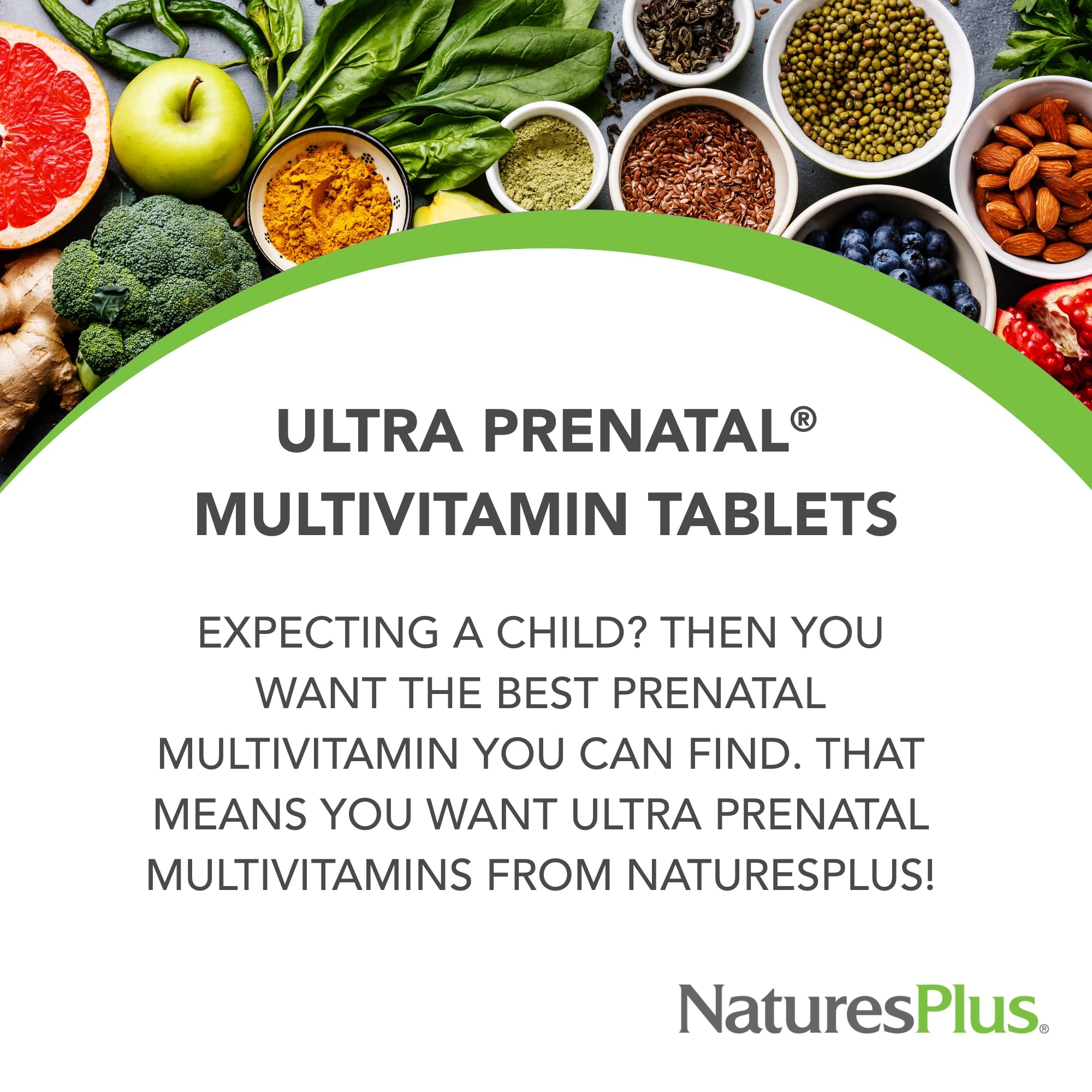 Comprimés végétariens NaturesPlus Ultra Prenatal faciles à avaler pour estomac sensible