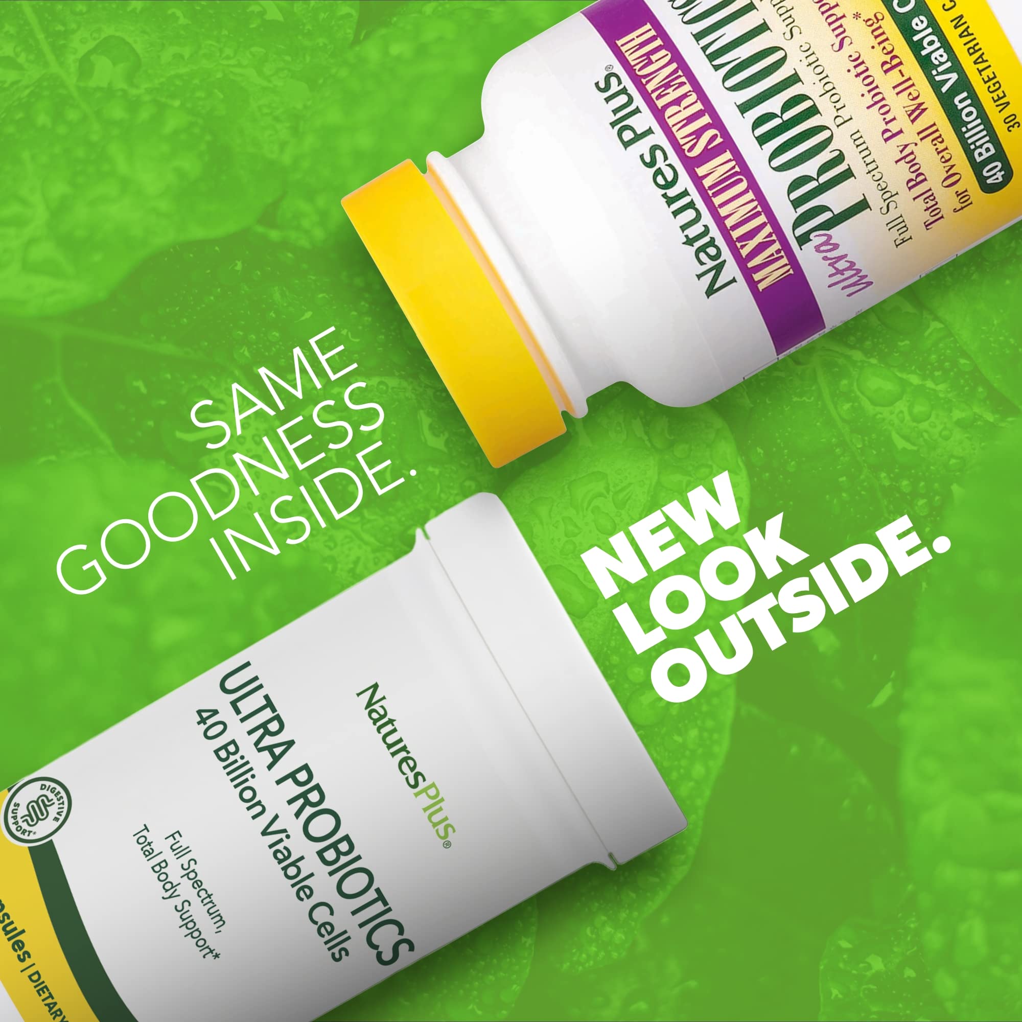 Capsules véganes NaturesPlus Ultra Probiotics faciles à intégrer.