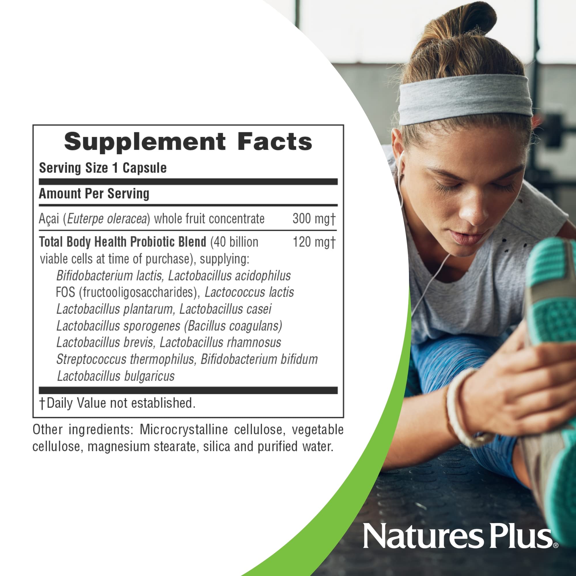 Prébiotique acai inclus pour nourrir les probiotiques et soutenir l’action des capsules.