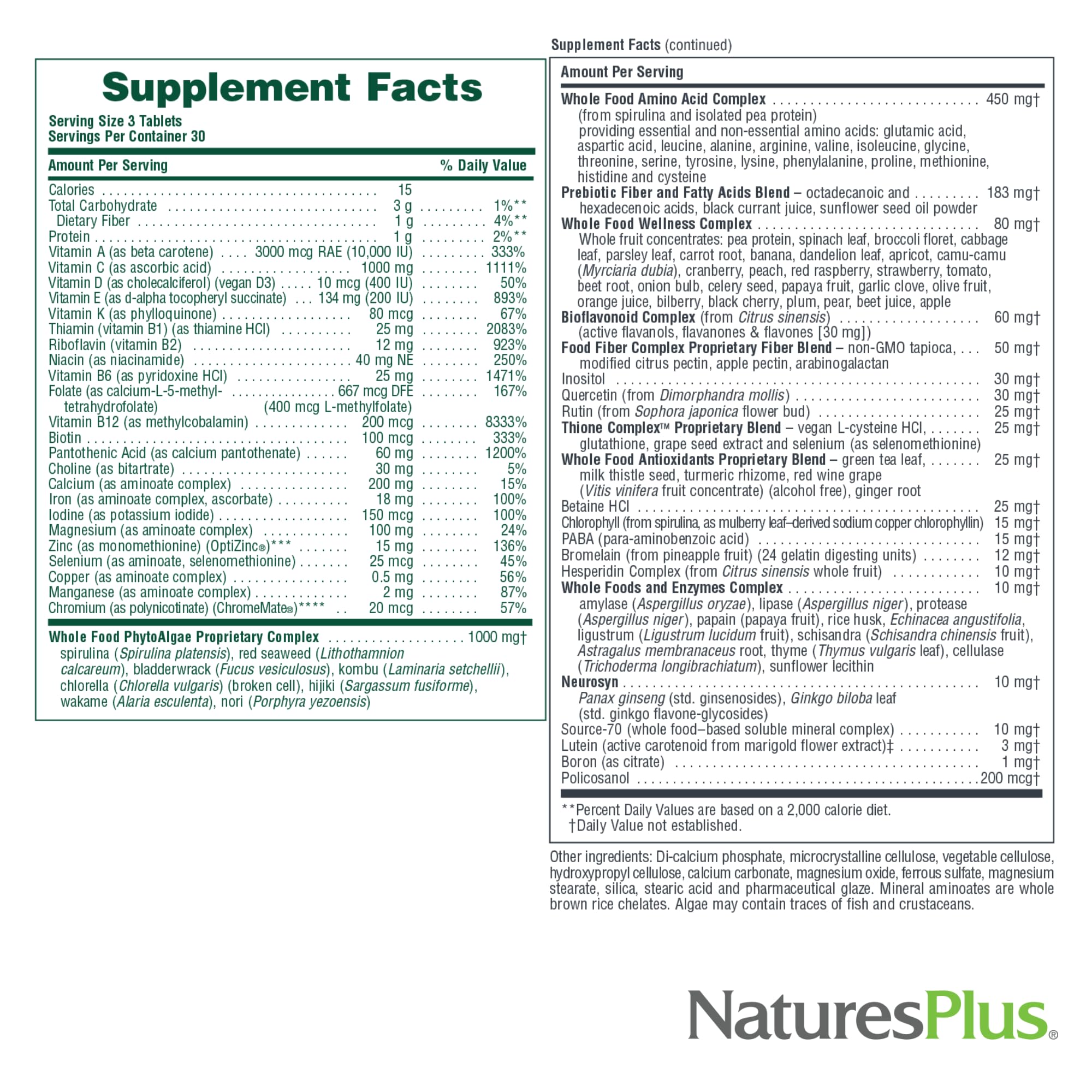 NaturesPlus Ultra Source de Vie Multivitamine — vitamine D3 et lutéine pour la santé visuelle