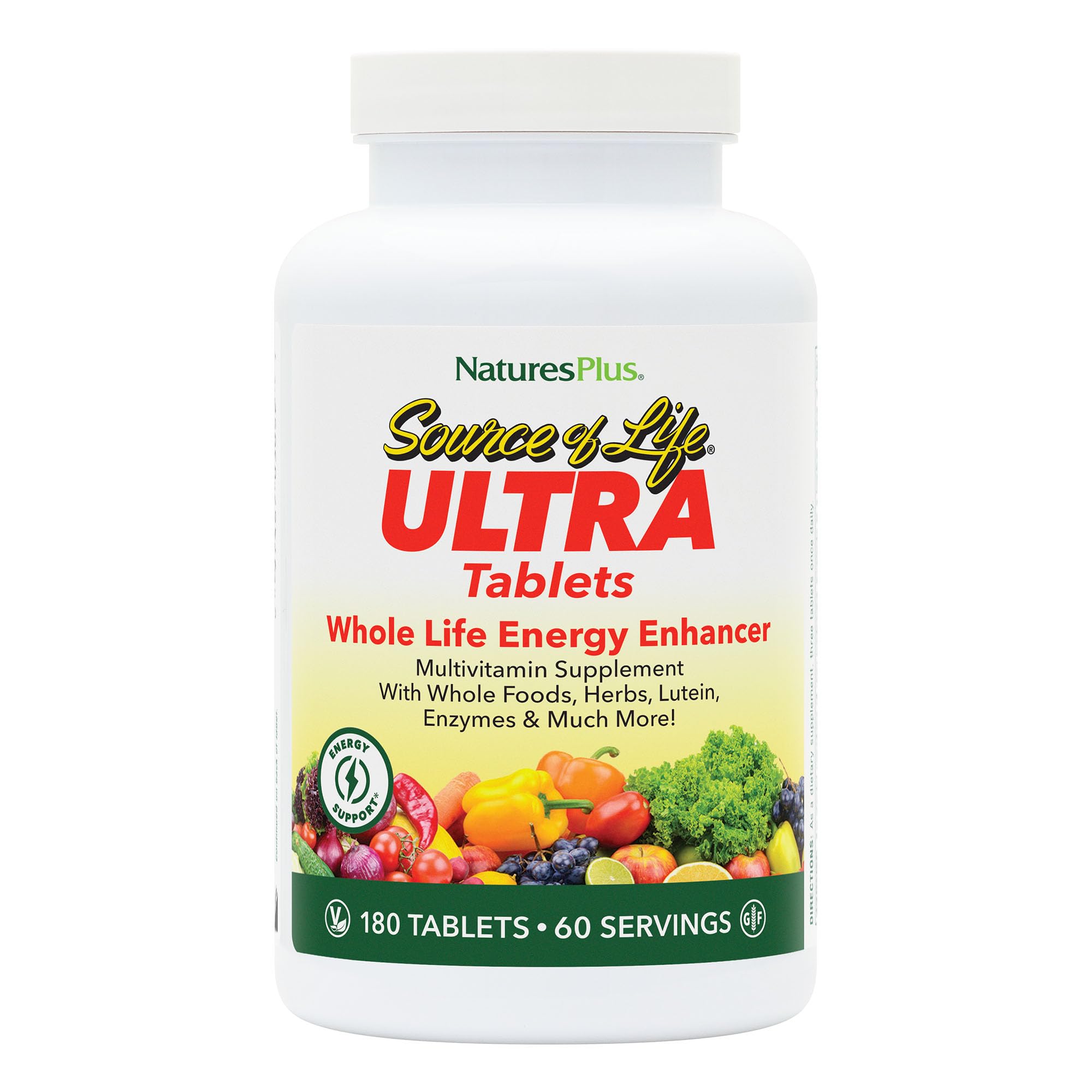 NaturesPlus Ultra Source de Vie Multivitamine, bouteille vue de face, énergie potentielle.