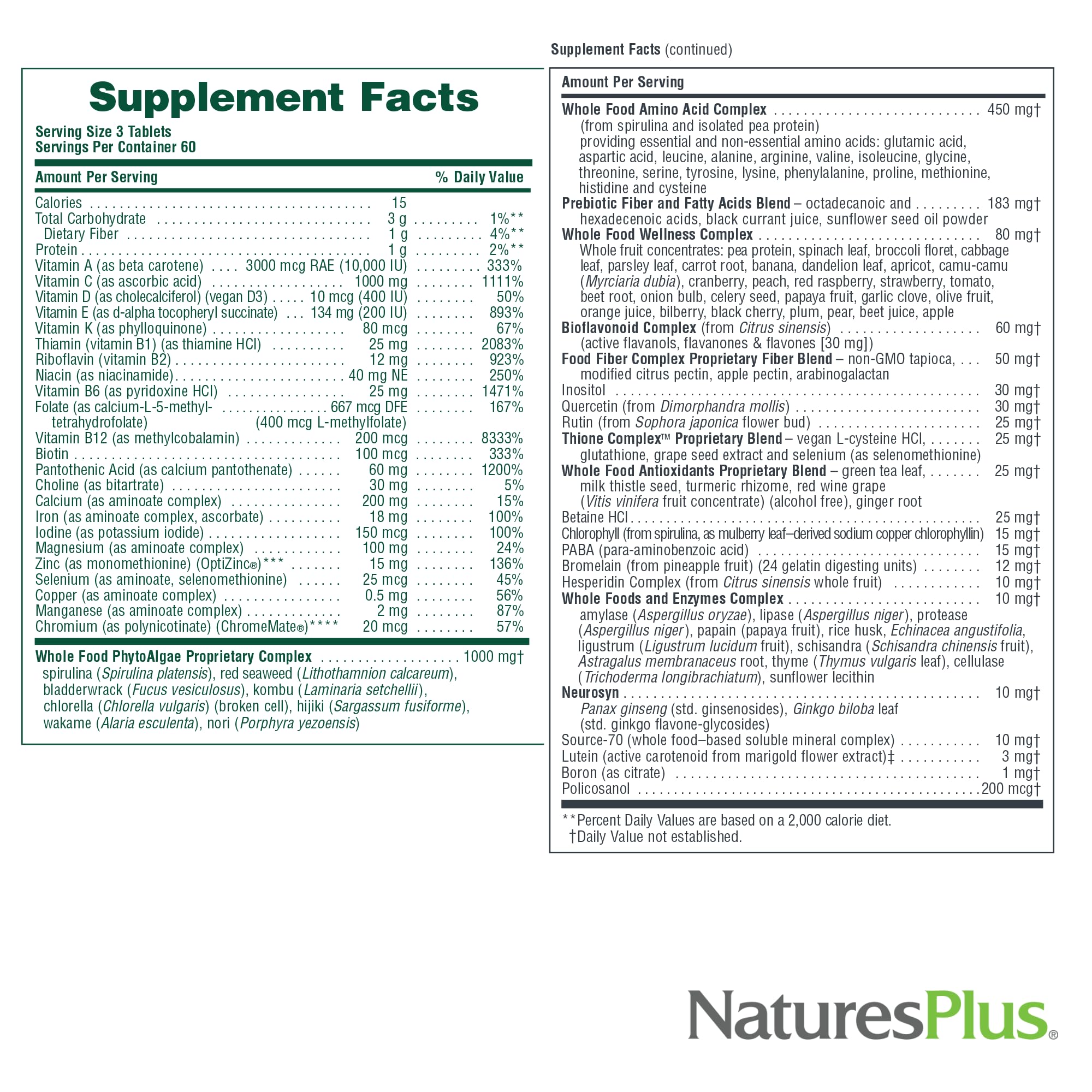 NaturesPlus Ultra Source de Vie Multivitamine, lutéine-vision pour un bien visuel potentiel.
