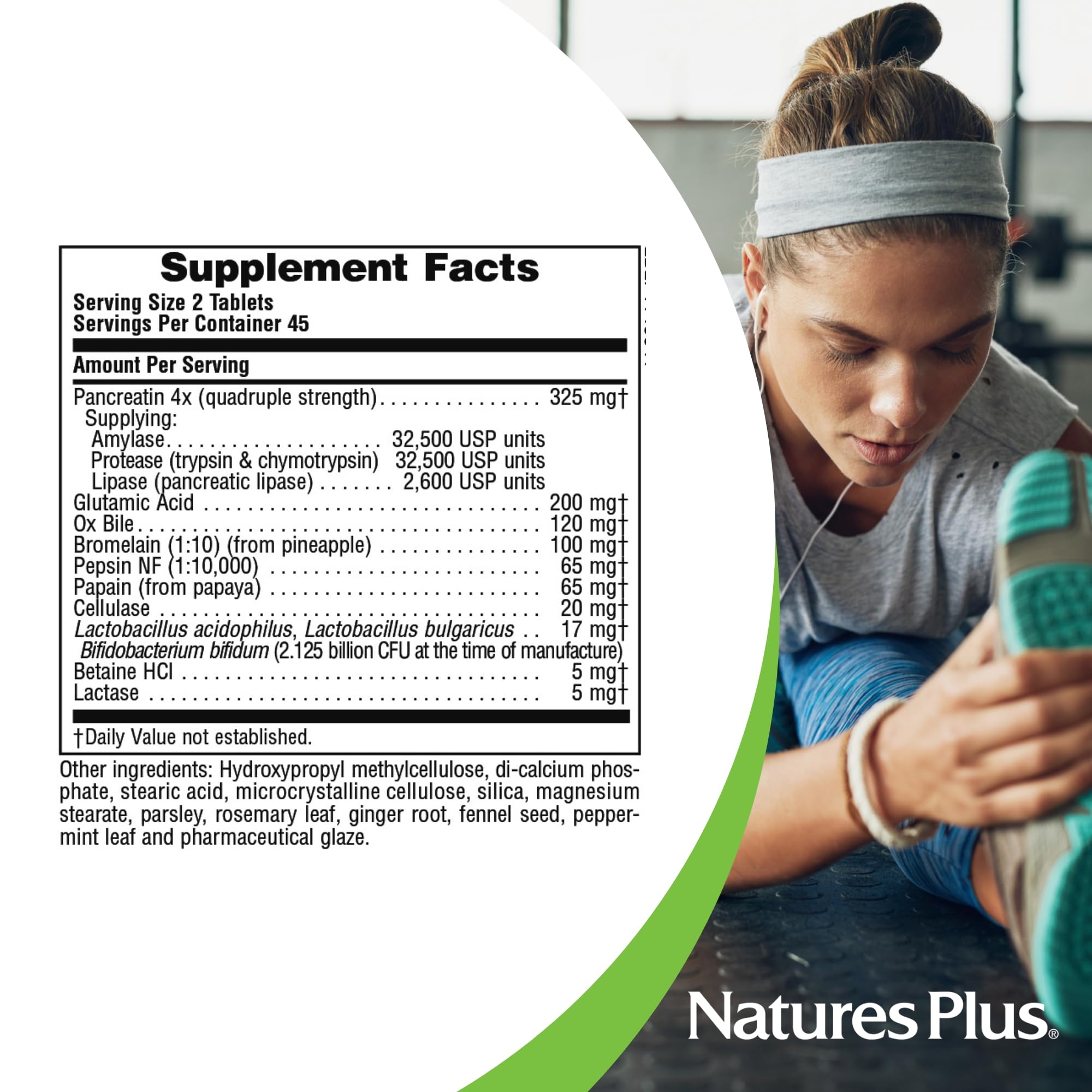 NaturesPlus Ultra-Zyme tablettes gros plan, texture douce pour l ingestion.