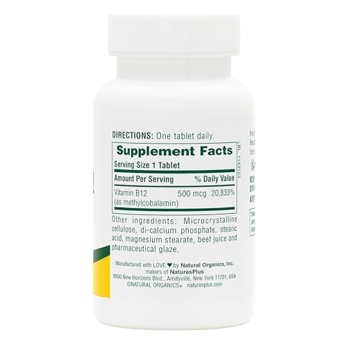 Étiquette lisible NaturesPlus B12 500 mcg – informations claires et qualité