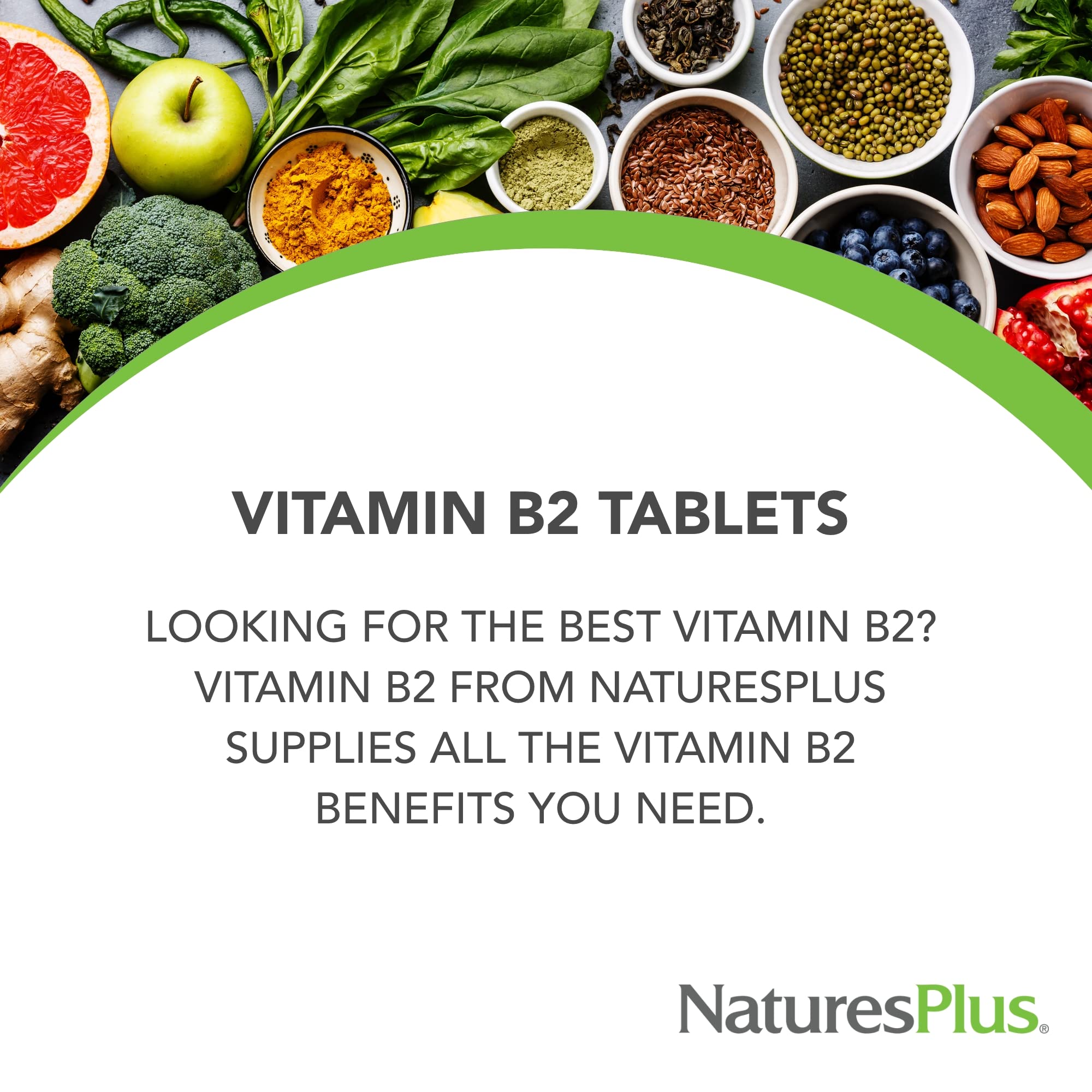 Étiquette Vitamine B2 NaturesPlus, informations nutritionnelles claires