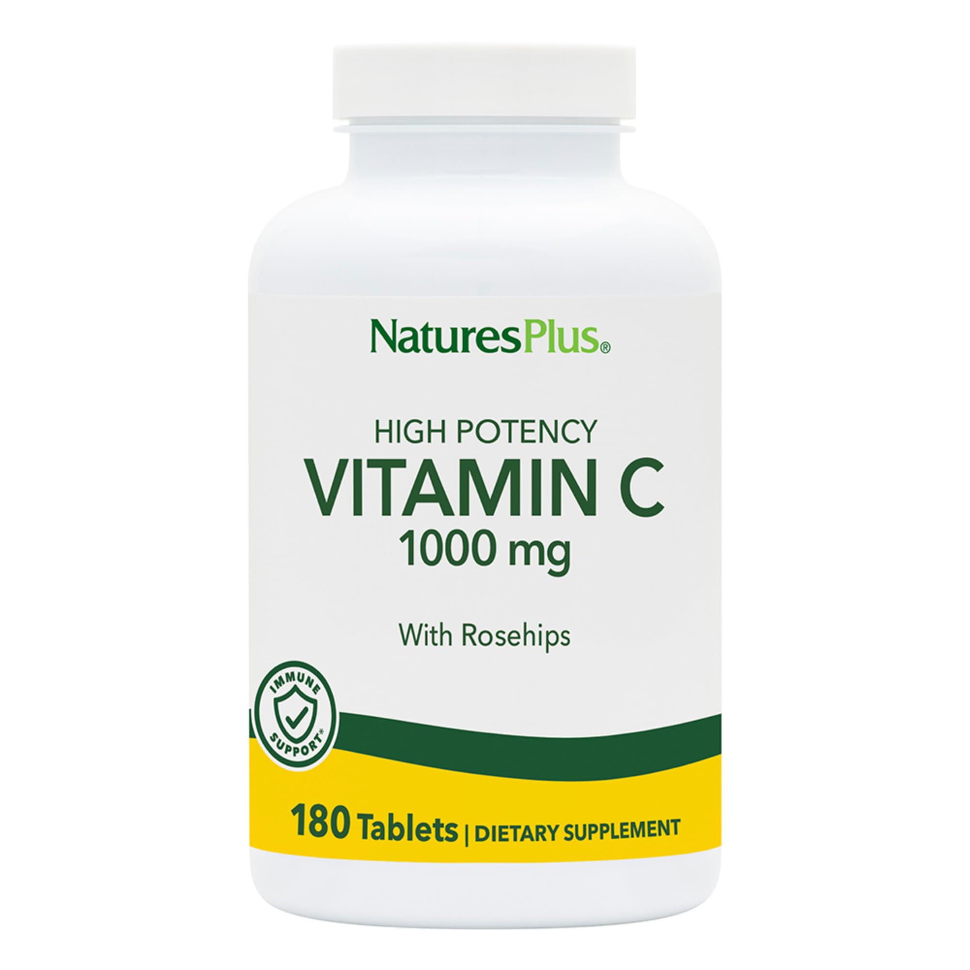 NaturesPlus Vitamine C 1000 mg avec églantier en flacon, soutien potentiel des défenses naturelles.