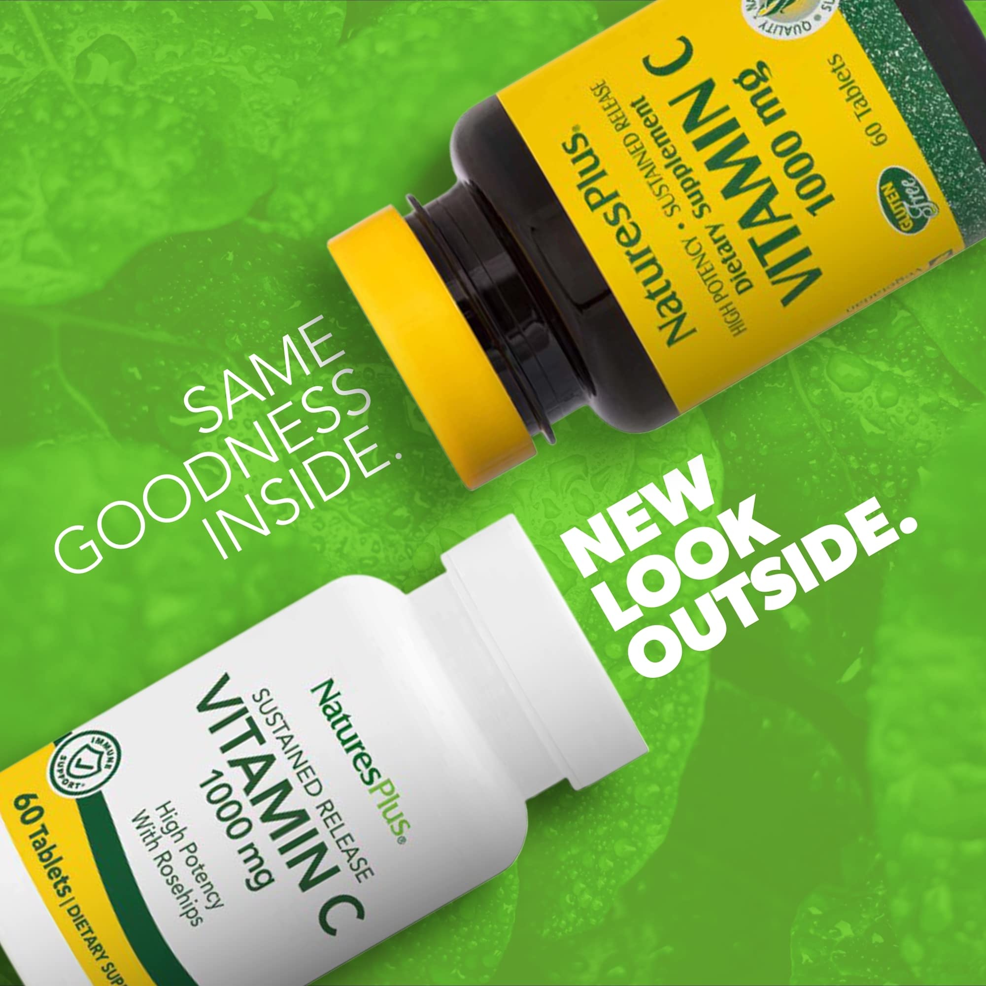 NaturesPlus Vitamin C 1000 mg Rose Hips boîte, comprimés végétariens et sans gluten.