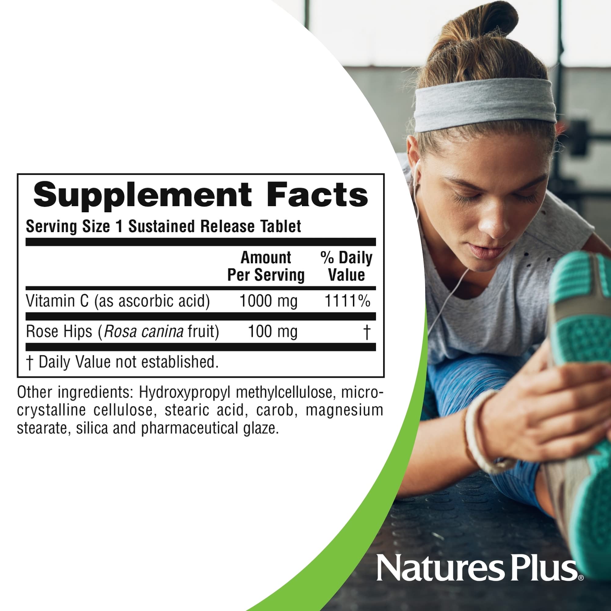 NaturesPlus Vitamin C 1000 mg Rose Hips sans gluten, pureté et végétarien.