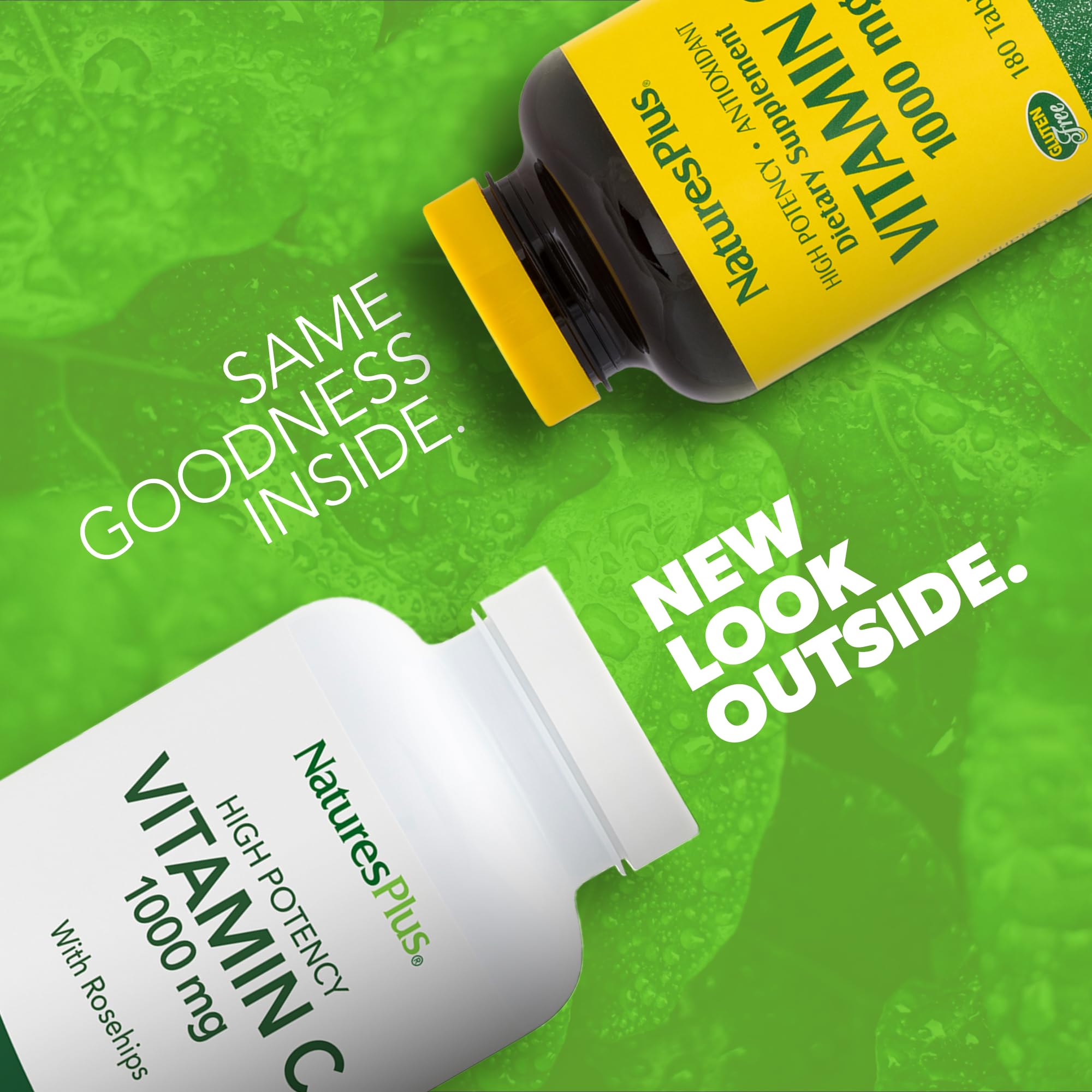 Tablettes rondes NaturesPlus Vitamin C 1000 mg, dosage élevé pour l'antioxydant quotidien.
