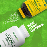 Tablettes rondes NaturesPlus Vitamin C 1000 mg, dosage élevé pour l'antioxydant quotidien.
