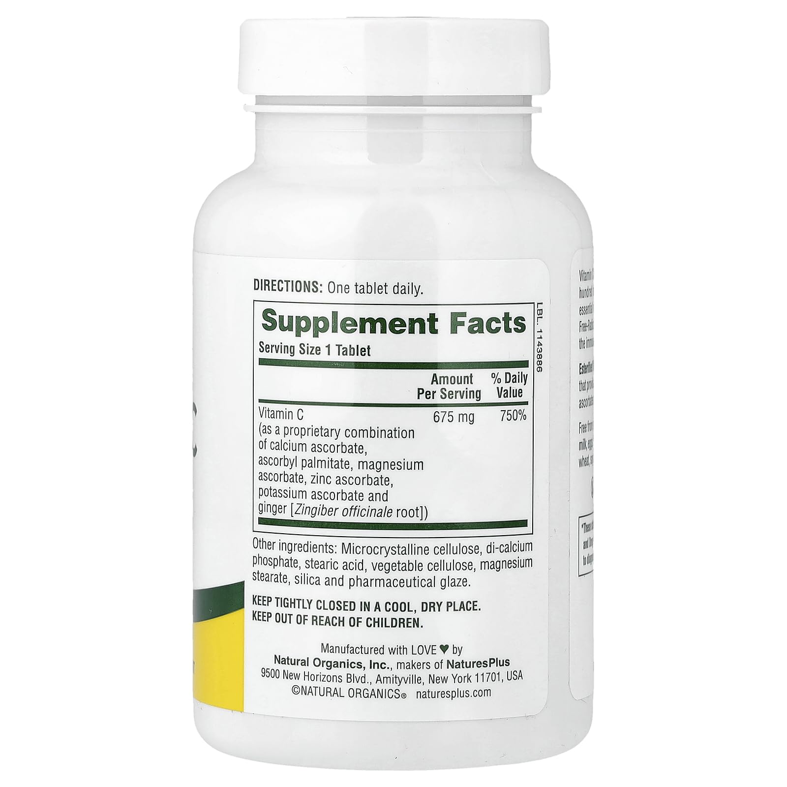 NaturesPlus Vitamine C esterifiée 675 mg, 90 comprimés, soutien immunitaire et digestion douce.