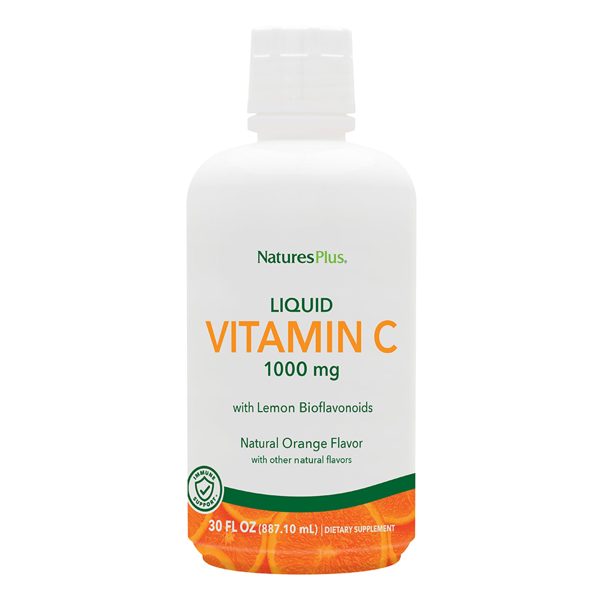 NaturesPlus Vitamine C liquide, bouteille de 887 ml, dosage pratique.