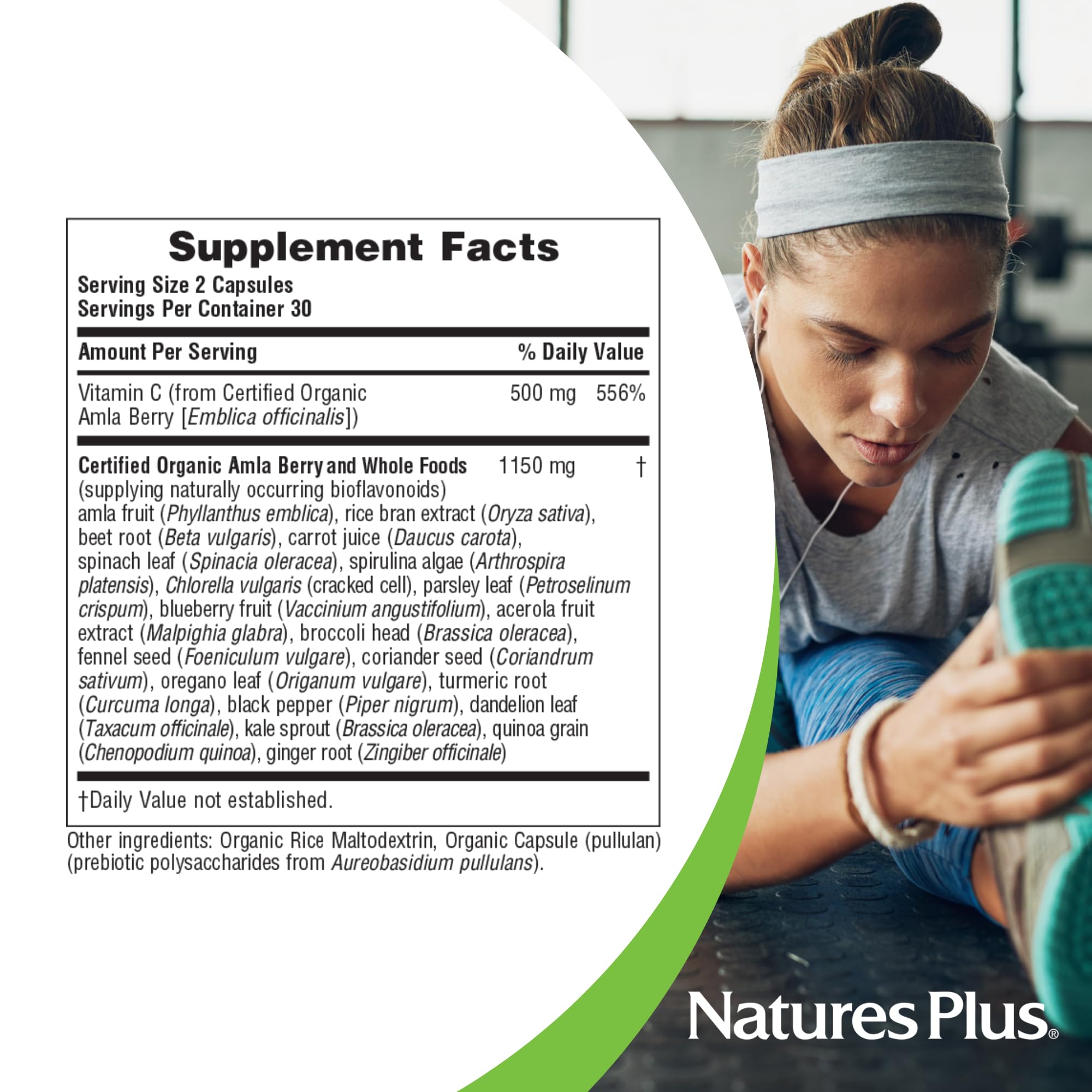 NaturesPlus Source de Vie Jardin vitamine C, formule végan sans gluten.