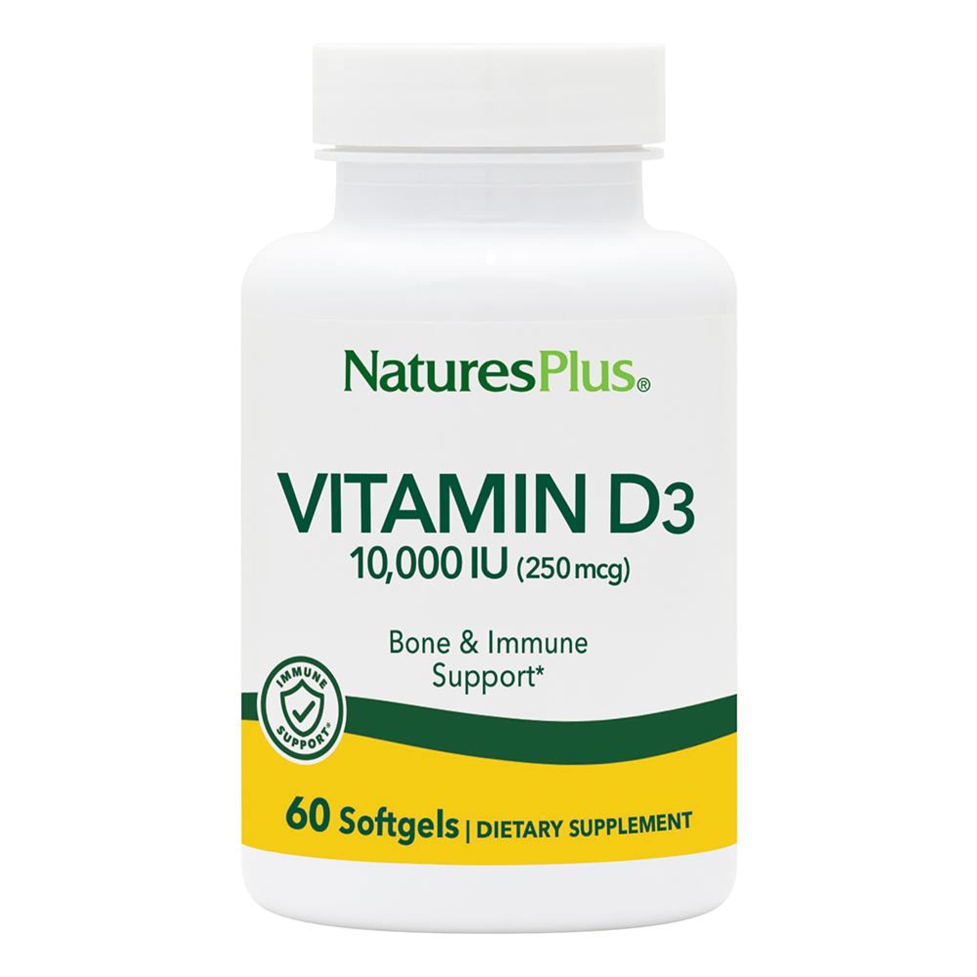 NaturesPlus Vitamine D3 10 000 UI, gélules molles en bouteille, soutien quotidien des os