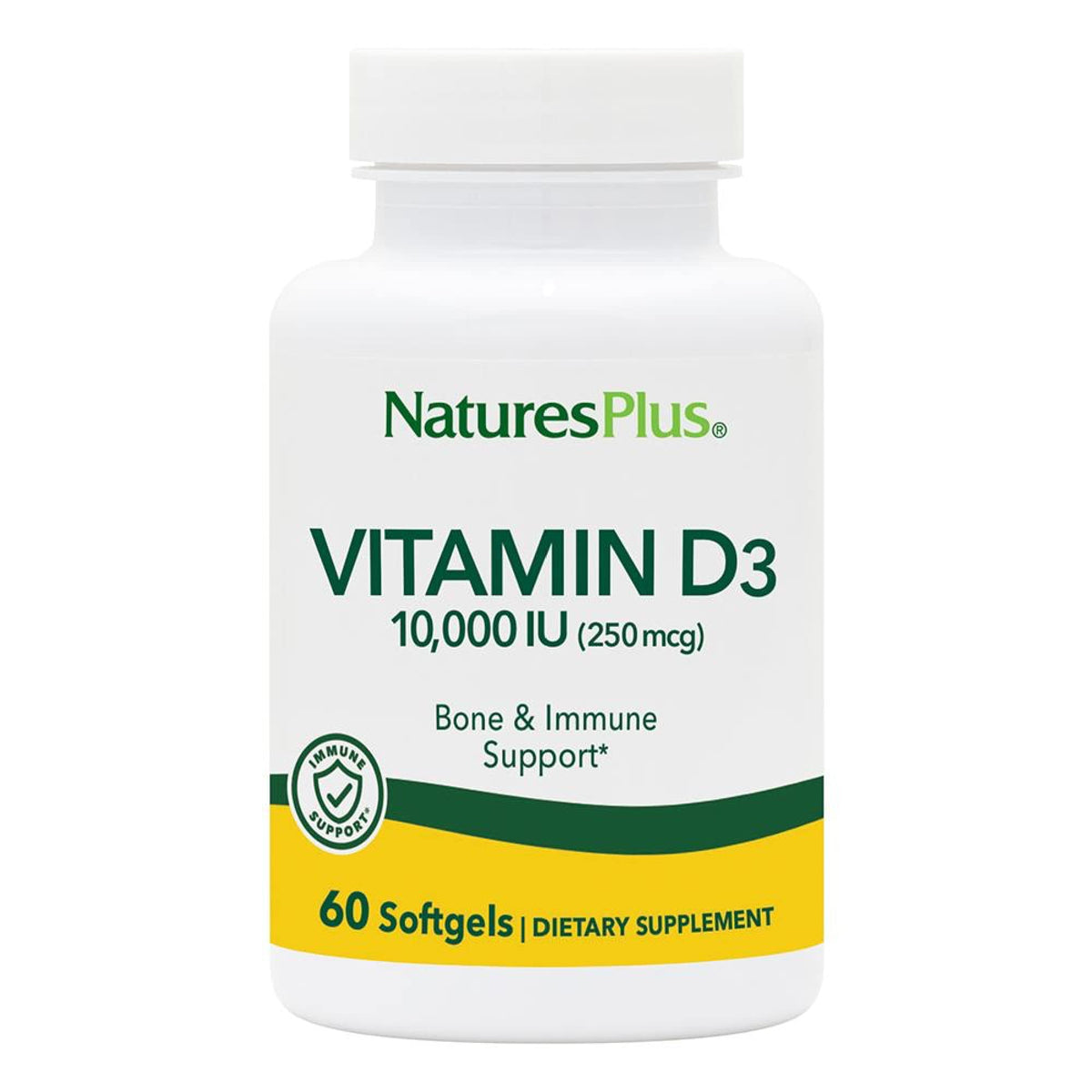 NaturesPlus Vitamine D3 10 000 UI, gélules molles en bouteille, soutien quotidien des os