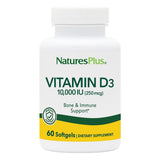 NaturesPlus Vitamine D3 10 000 UI, gélules molles en bouteille, soutien quotidien des os