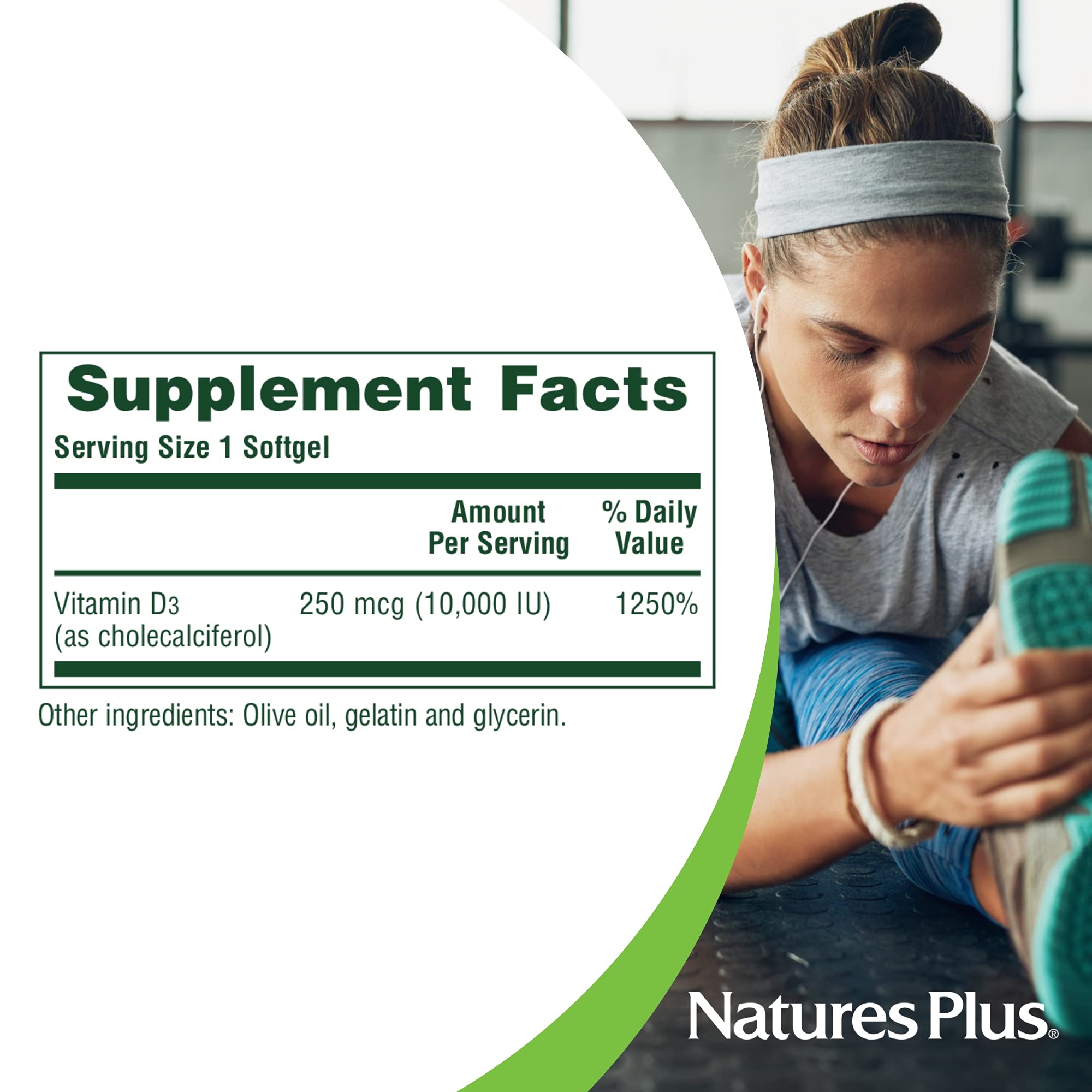 NaturesPlus Vitamine D3 10 000 UI, sans gluten, convient à divers régimes