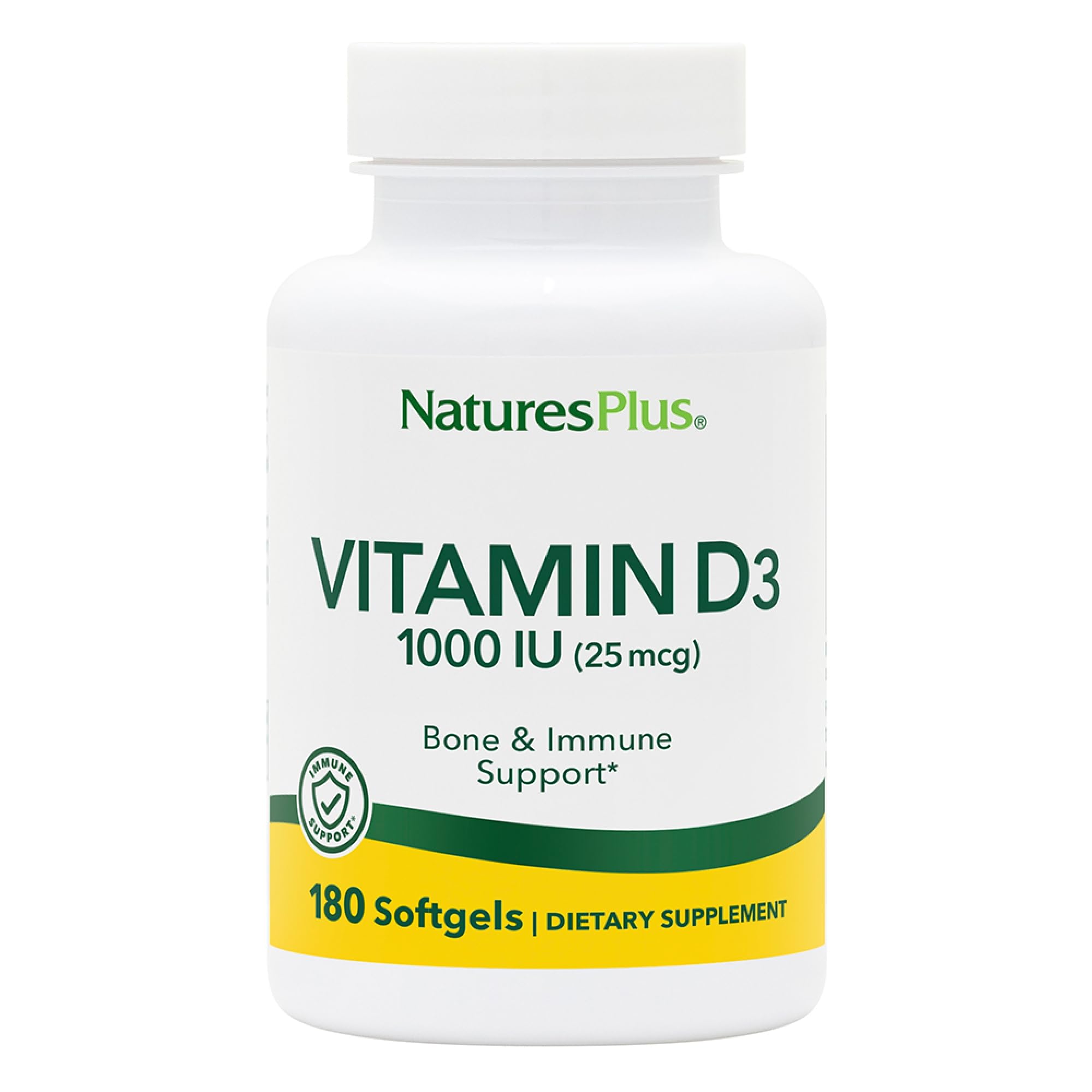 NaturesPlus Vitamine D3 1000 UI - bouteille capsules molles, soutien potentiel des os