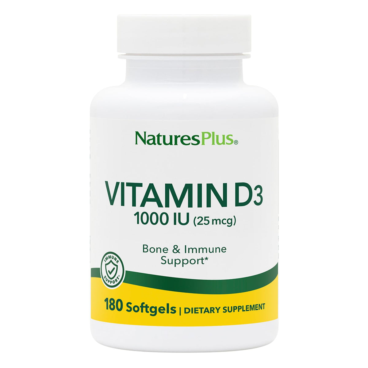 NaturesPlus Vitamine D3 1000 UI - bouteille capsules molles, soutien potentiel des os