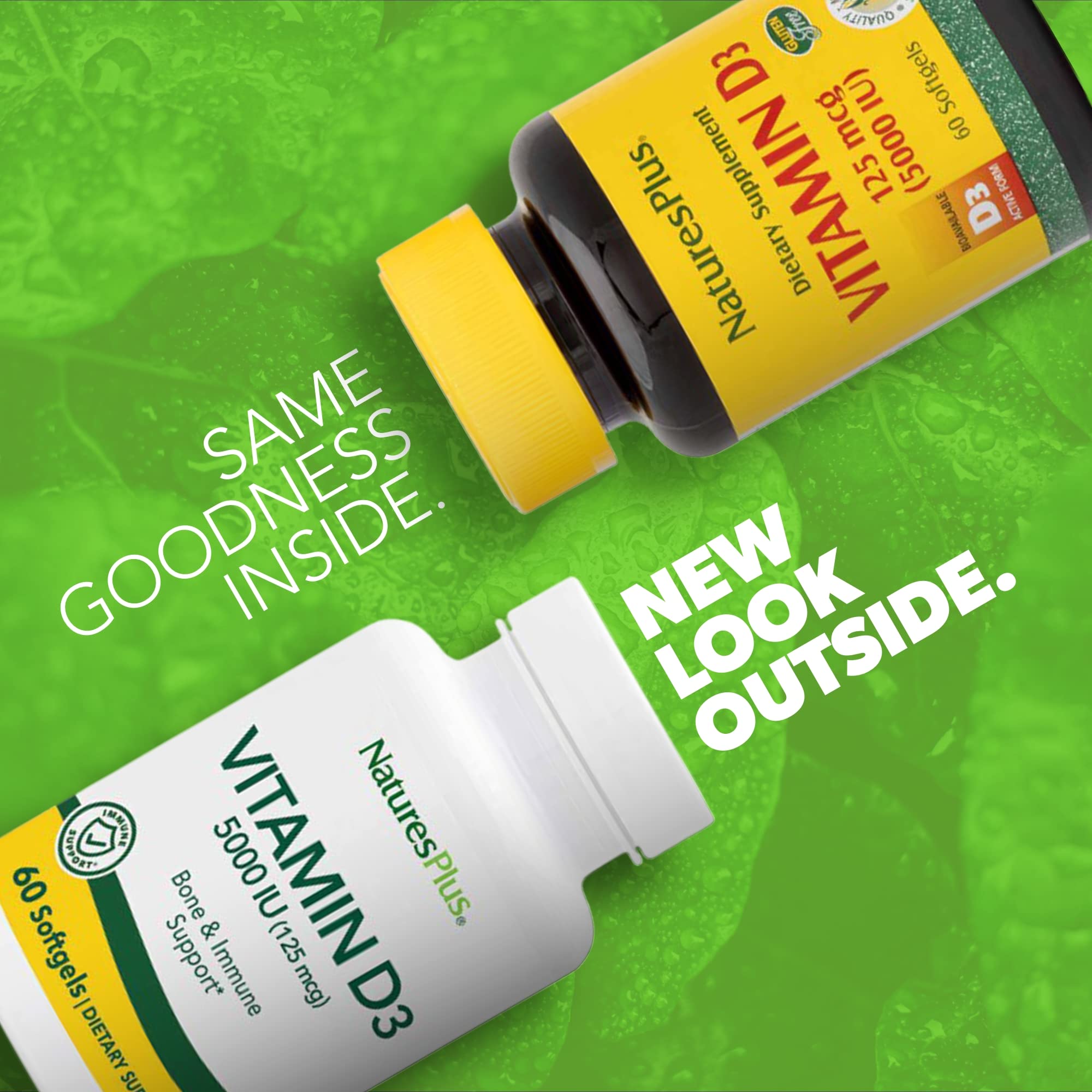 NaturesPlus vitamine D3 5000 UI gélules, prise quotidienne facile.