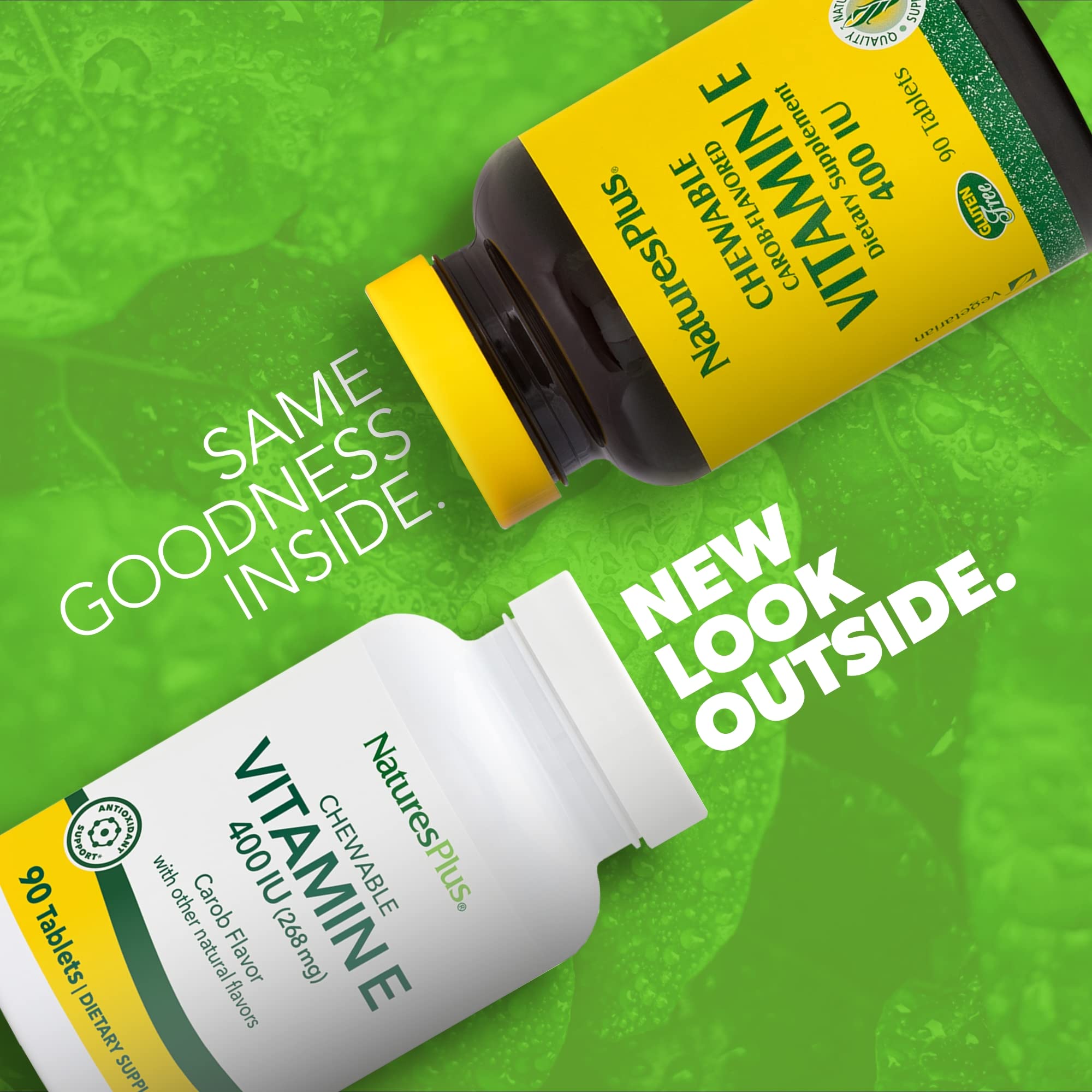NaturesPlus Vitamine E 400 UI tablettes caroube, format pratique.