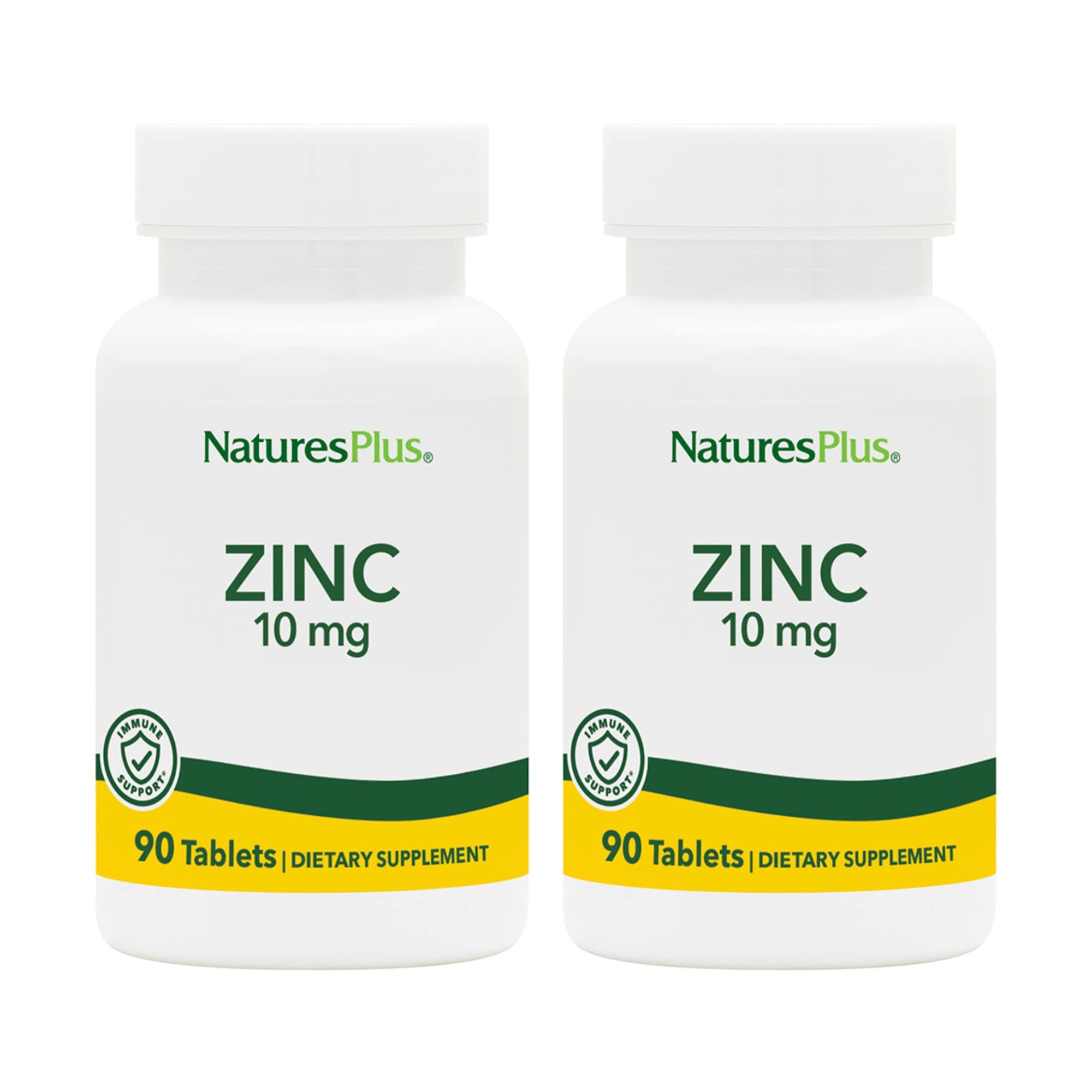 NaturesPlus Zinc 10 mg, comprimés, emballage visible, soutien potentiel du système immunitaire.