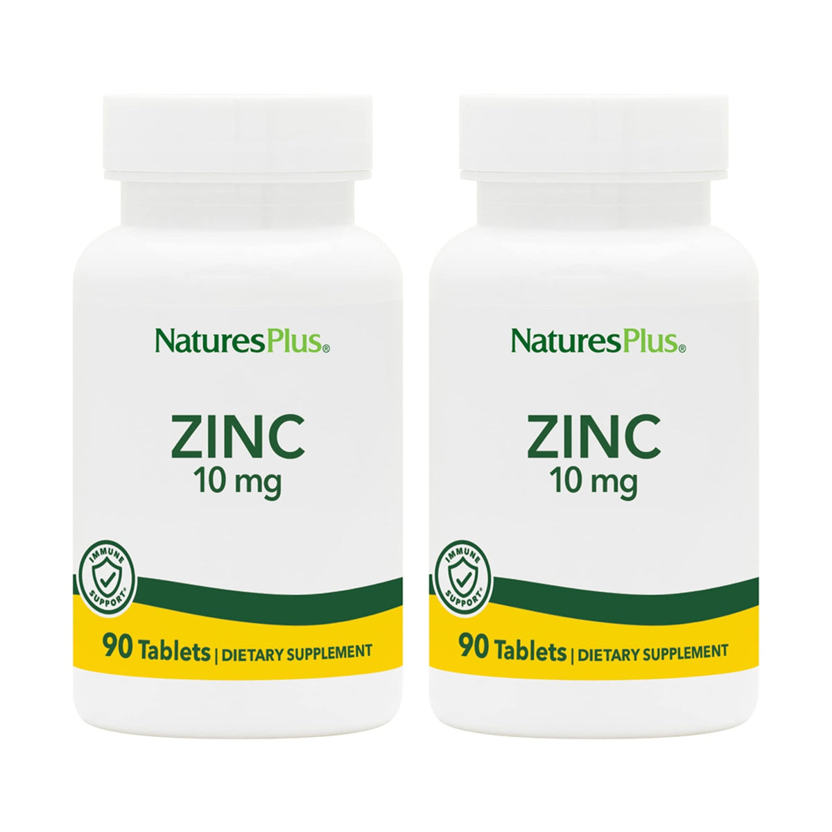 NaturesPlus Zinc 10 mg, comprimés, emballage visible, soutien potentiel du système immunitaire.