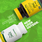 NaturesPlus Zinc 50 mg, comprimés visibles pour vitalité et bien-être.