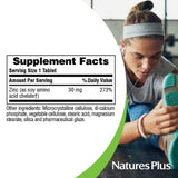 NaturesPlus zinc comprimés 30 mg, logo: marque fiable pour routine quotidienne.