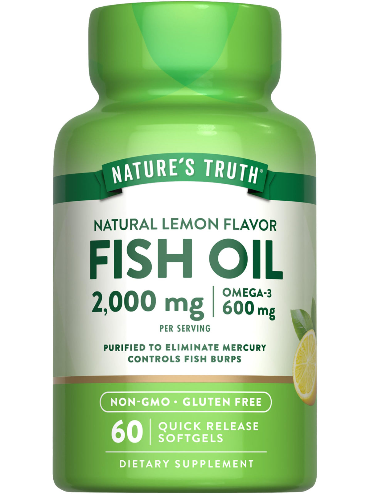 Nature's Truth huile de poisson Omega-3 2000 mg en flacon.