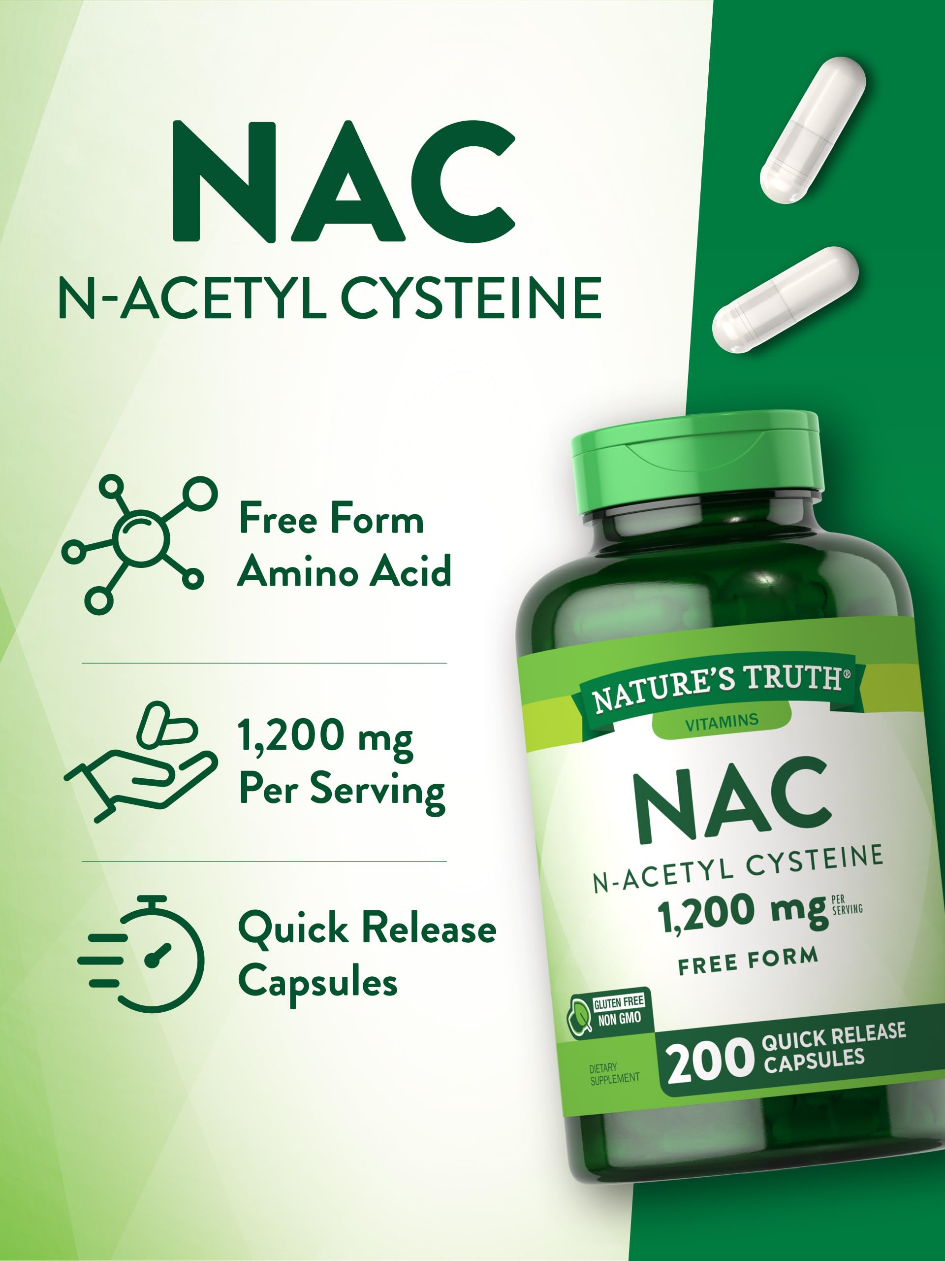 Emballage Nature's Truth NAC avec logo clair et instructions faciles.