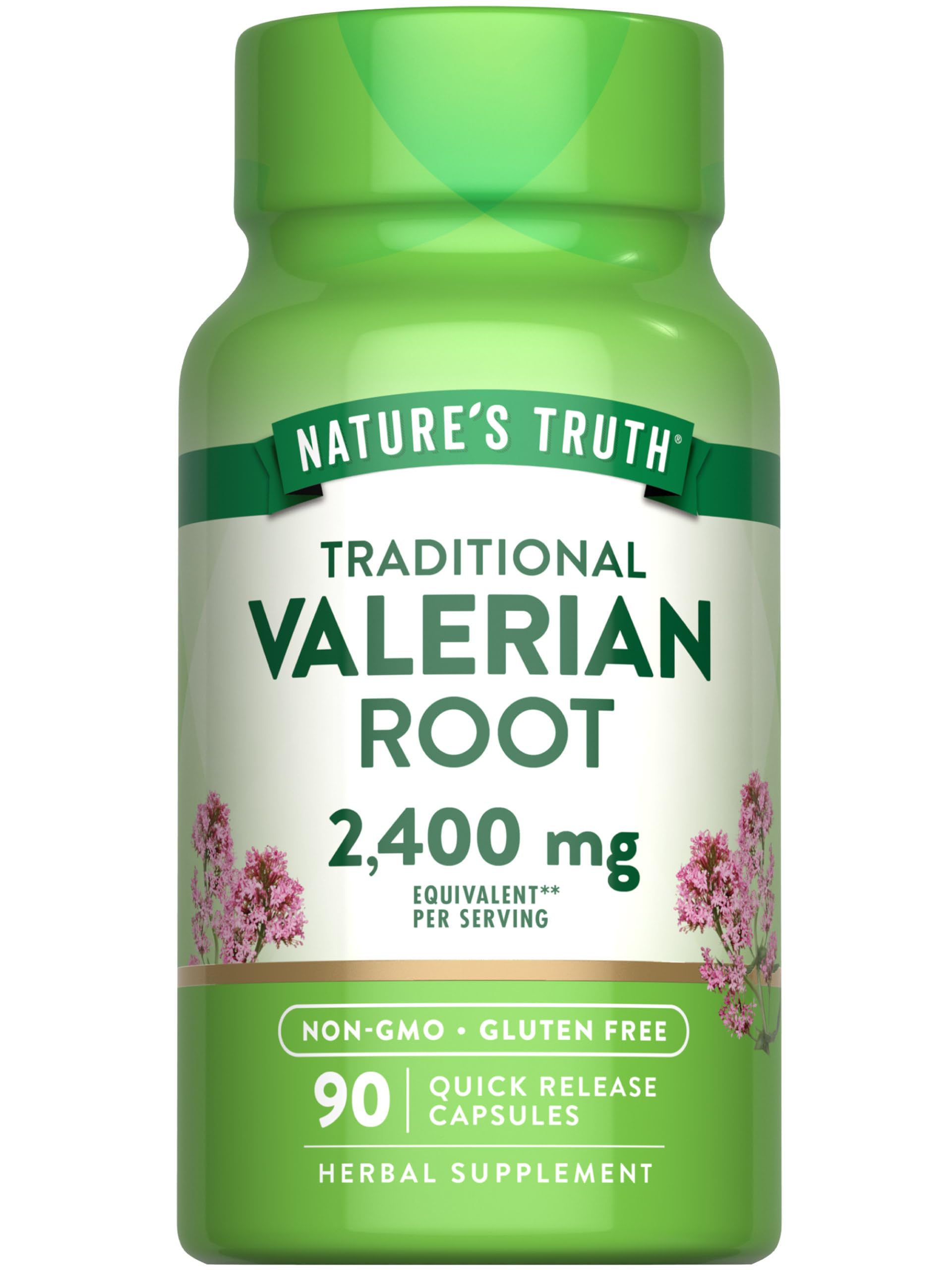 Nature's Truth Valériane : bouteille en gros plan pour un rituel nocturne potentiel