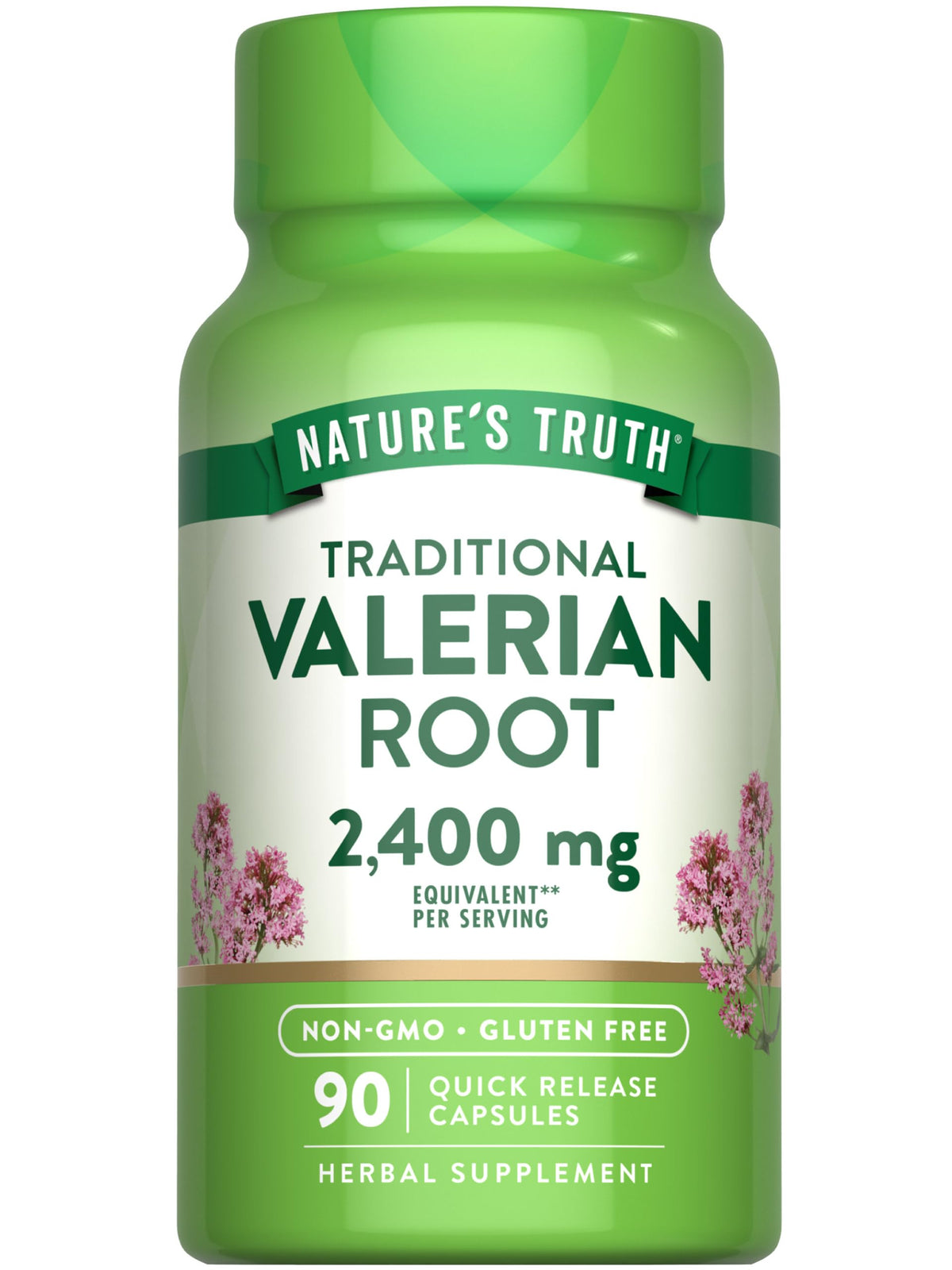 Nature's Truth Valériane : bouteille en gros plan pour un rituel nocturne potentiel