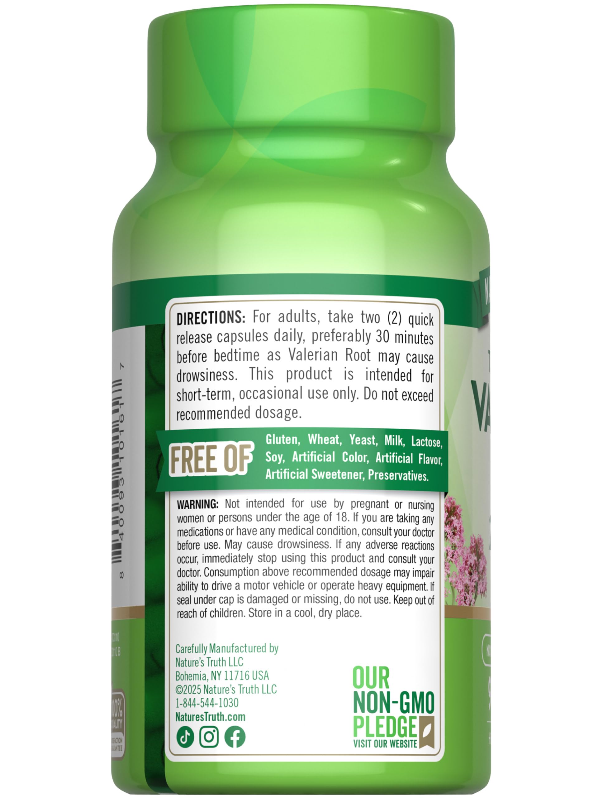 Nature's Truth Valériane : emballage recyclable, rangement simple et sûr