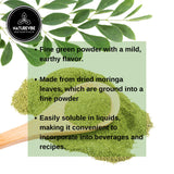 Feuilles de moringa Naturevibe Botanicals, poudre prête à ajouter dans boissons.