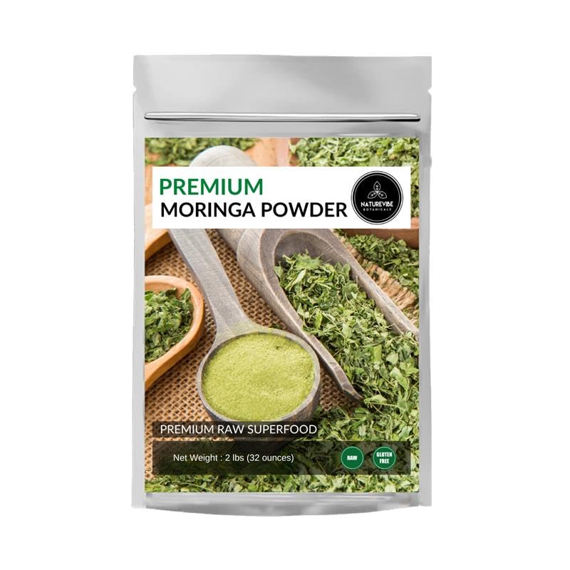 Naturevibe Botanicals Moringa poudre, feuilles vertes, pochette refermable pour usage facile