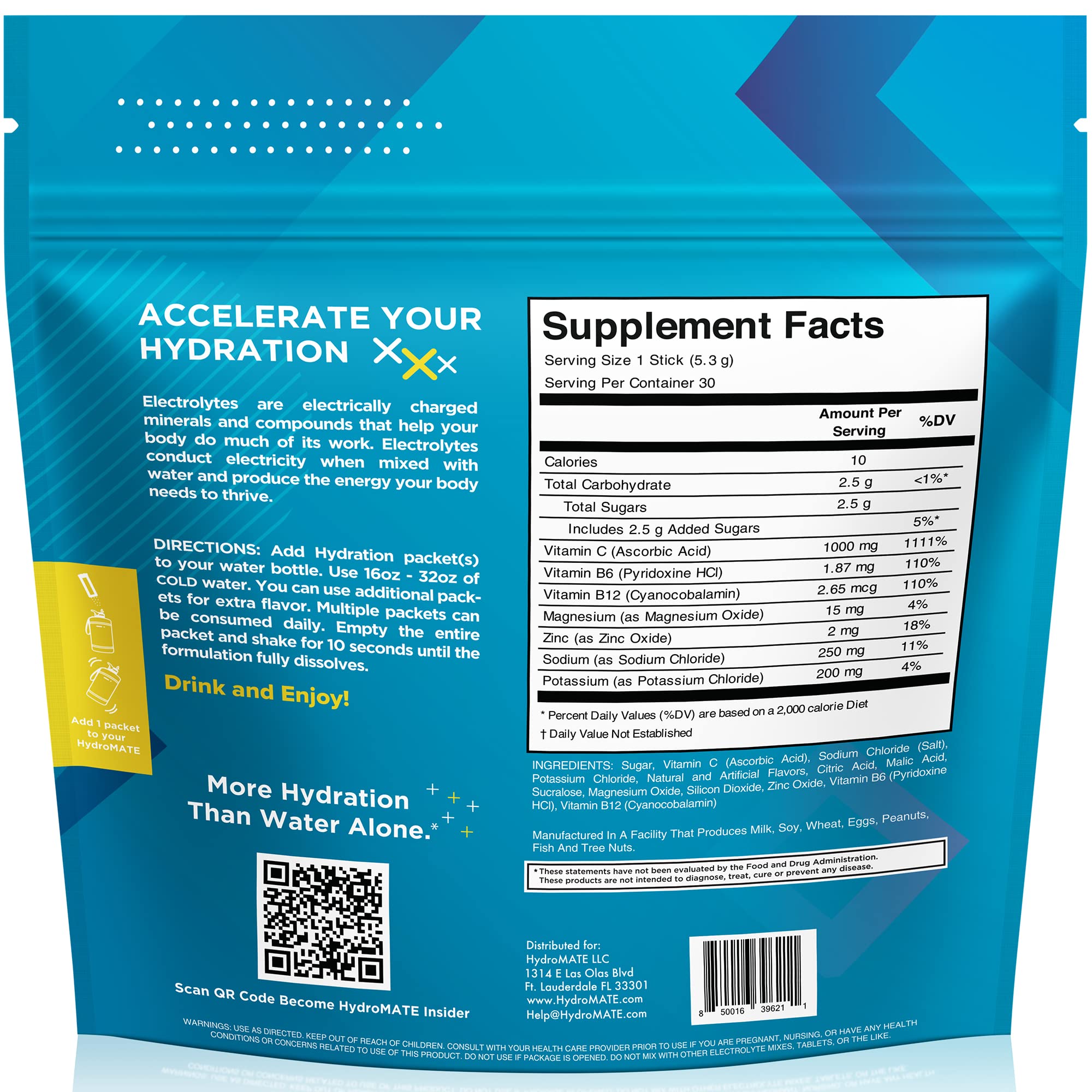 HydroMATE NatureWorks sachets d'hydratation rapide citron-lime, usage facile