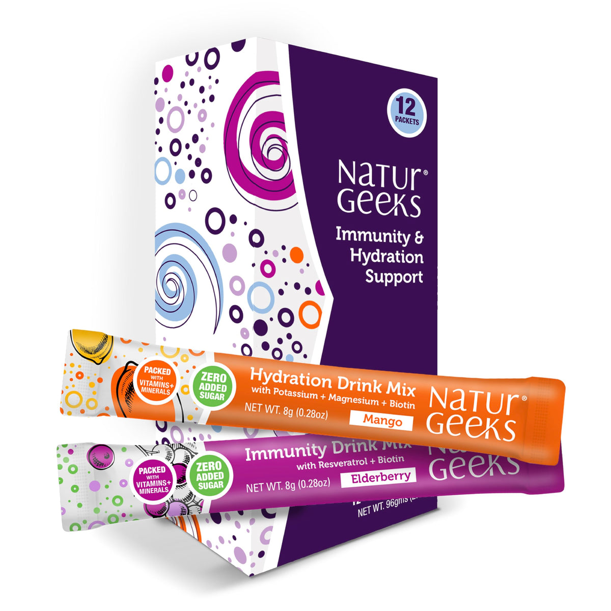 NaturGeeks NutraGeeks sachet électrolytes mangue et sureau pour une réhydratation rapide.