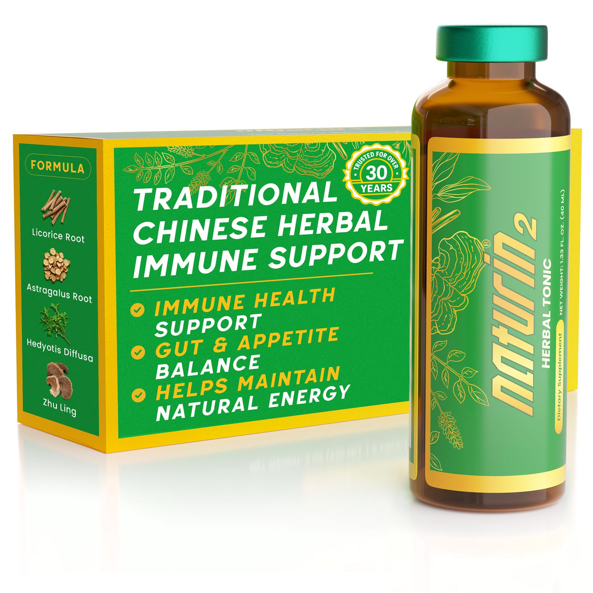 Naturin2 tonique traditionnel chinois – bouteille sur table, énergie naturelle potentielle.