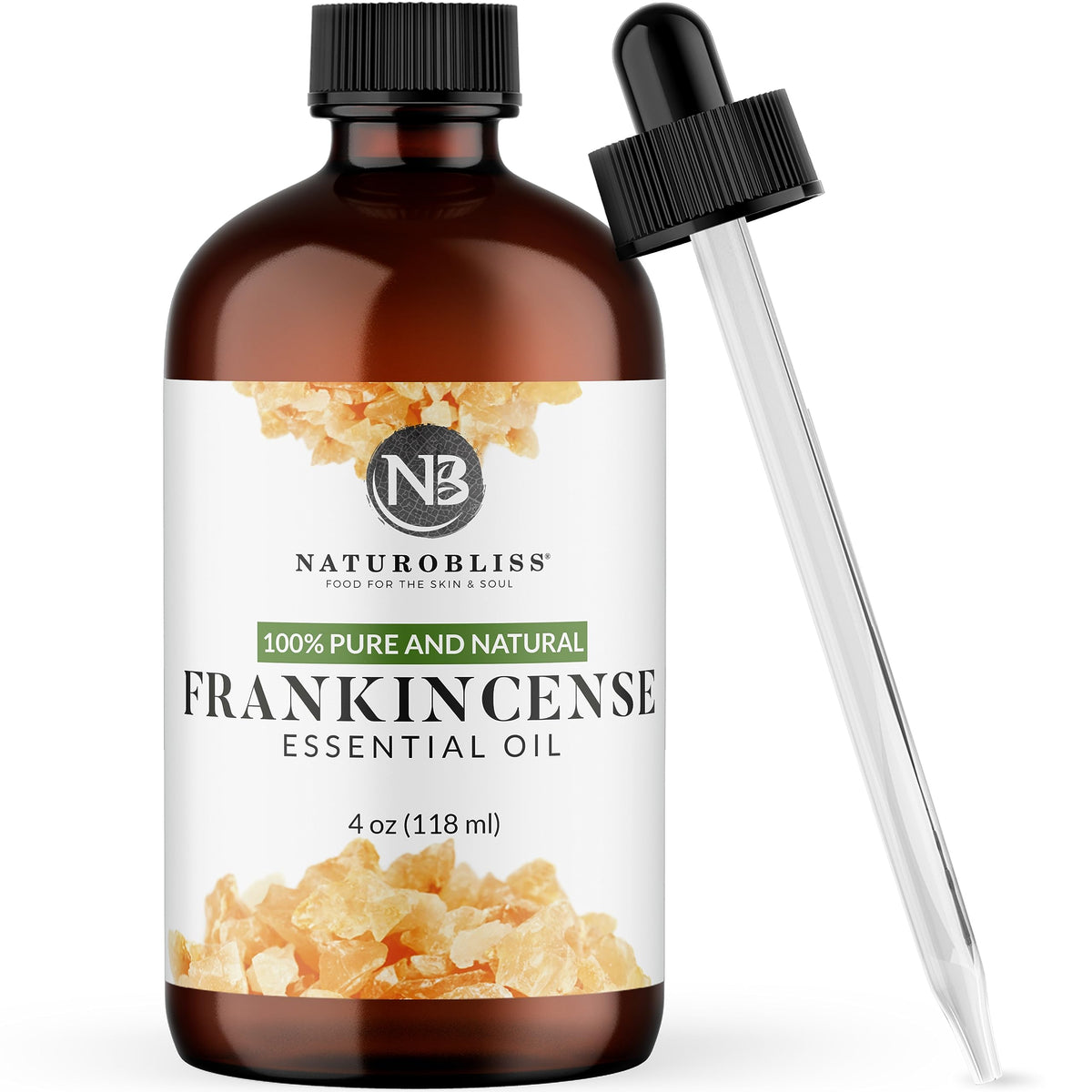 NaturoBliss huile d'encens, bouteille ambrée protégeant l'huile de la lumière et préservant sa fraîcheur.