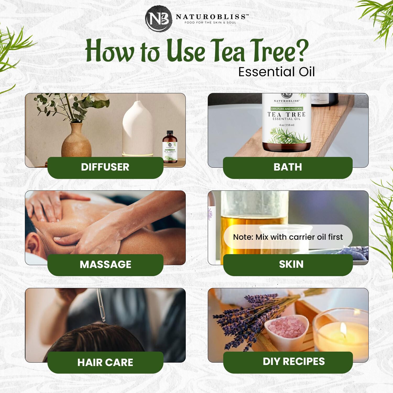 NaturoBliss Tea Tree — mélange aromatique prêt à l'emploi.