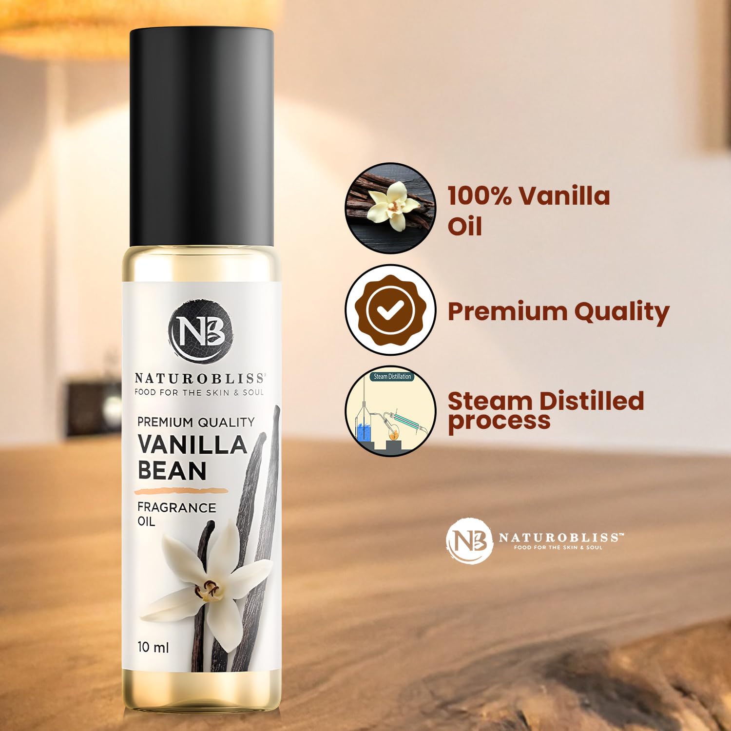 NaturoBliss Parfum Vanille roll-on, Flacon parfumant et notes gourmandes.