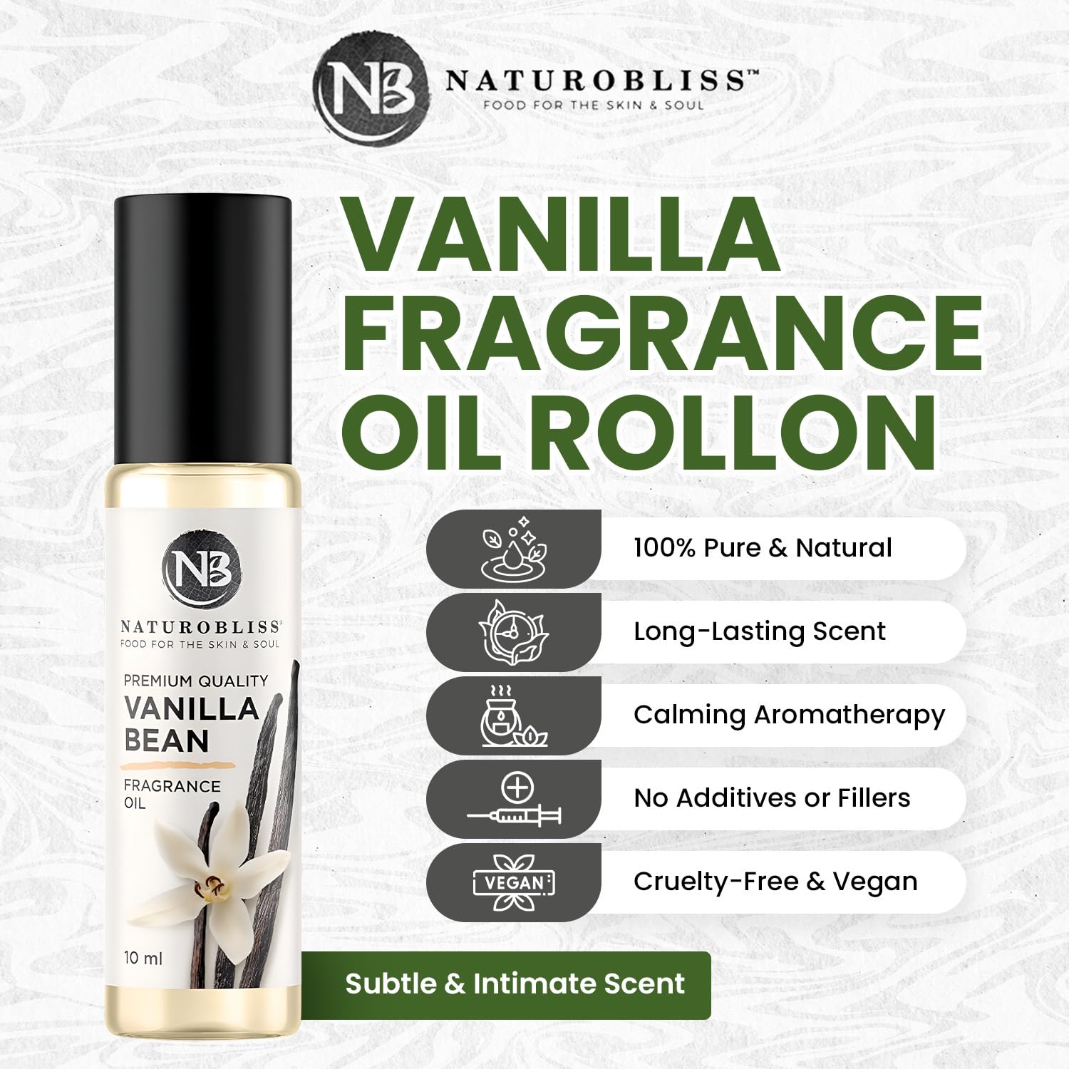NaturoBliss Vanille Parfum roll-on, Arôme vanillé discret pour usage quotidien.
