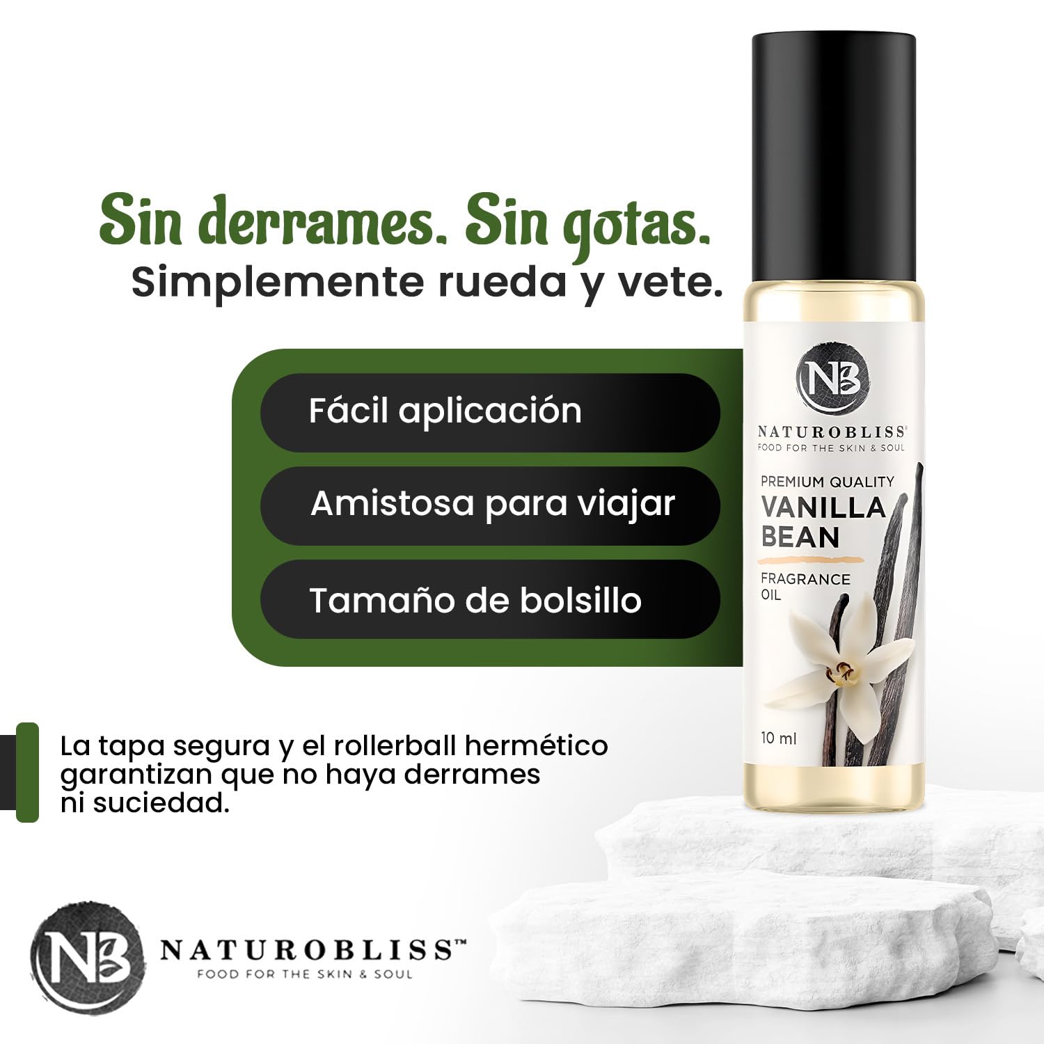 NaturoBliss Vanille Parfum roll-on, Application ciblée sur poignet et cou.