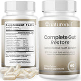Naturonel Complete Gut Restore – bouteille, capsules faciles à avaler pour le soutien digestif.